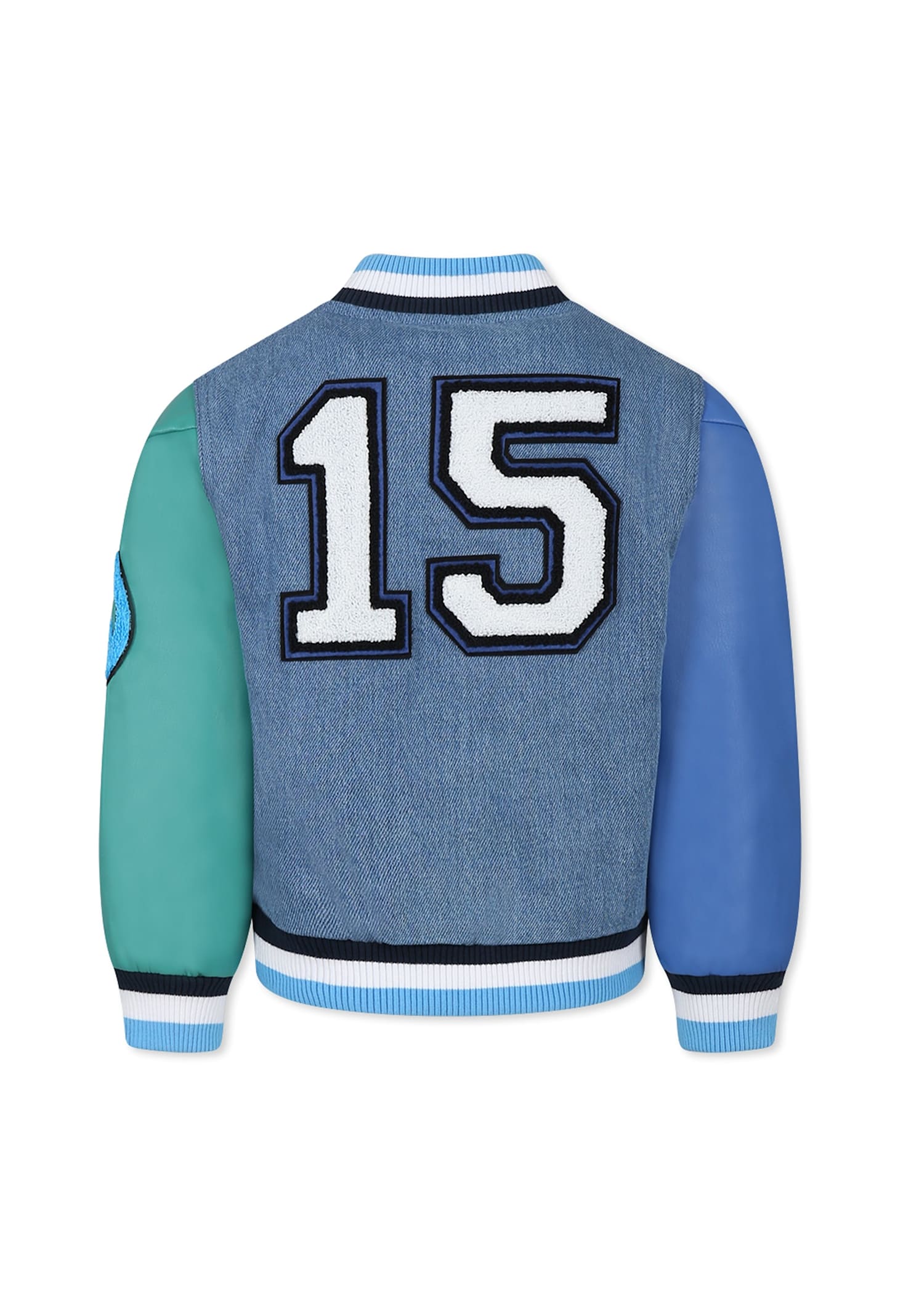 Stella Mccartney Denim Bomber Jacket For Boy With Embroidery In Denim
