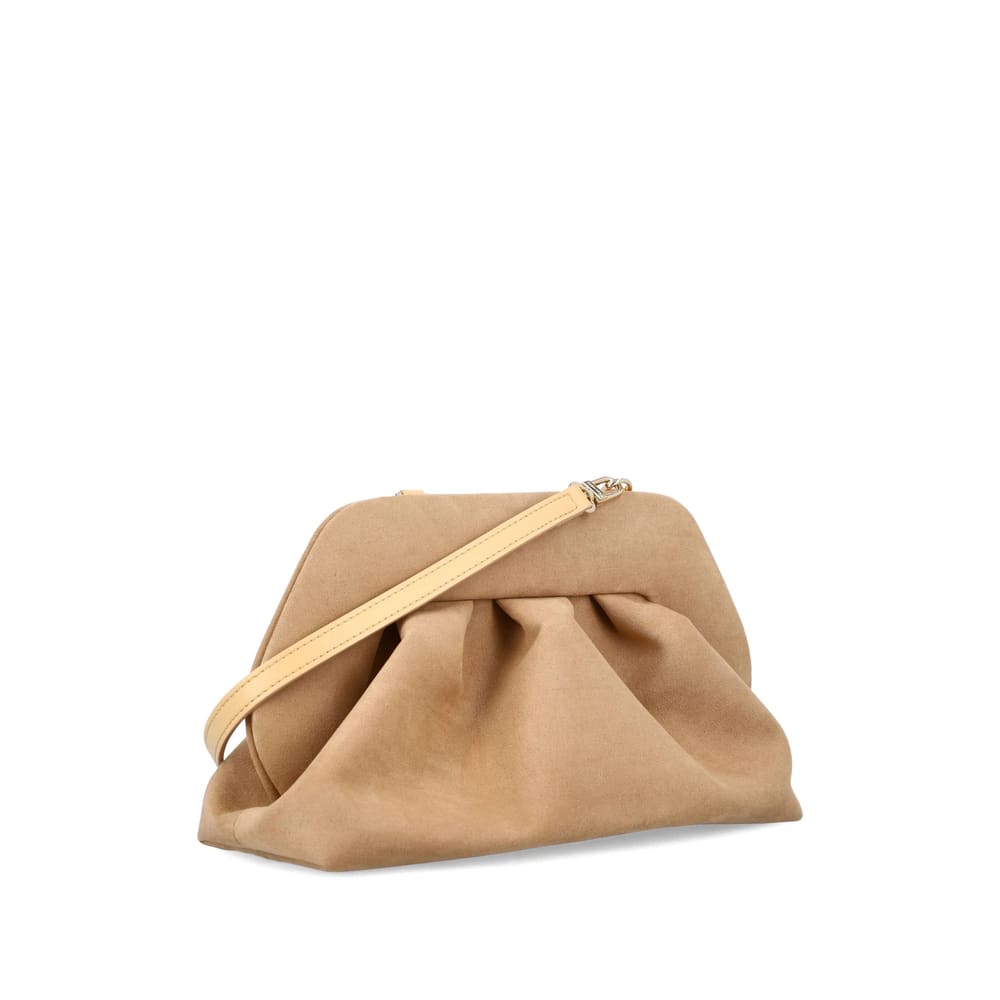 Themoirè Suede Eco Shoulder Bag With Detachable Strap And Pleated Design In Neutral