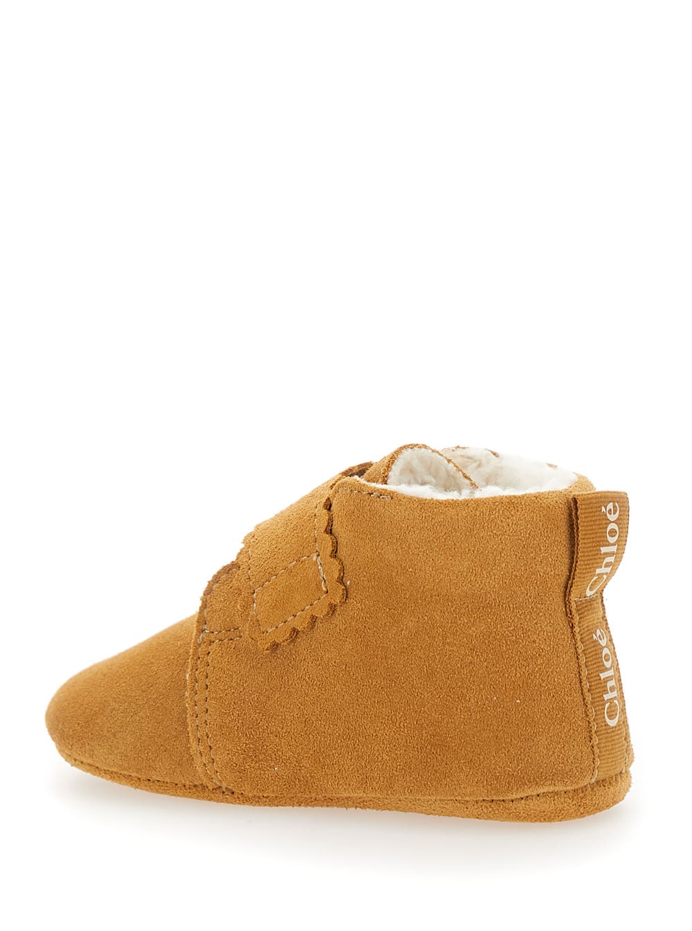 CHLOÉ BEIGE SNEAKERS WITH LOGO PRINT ON THE FRONT IN SHEARLING AND LEATHER GIRL