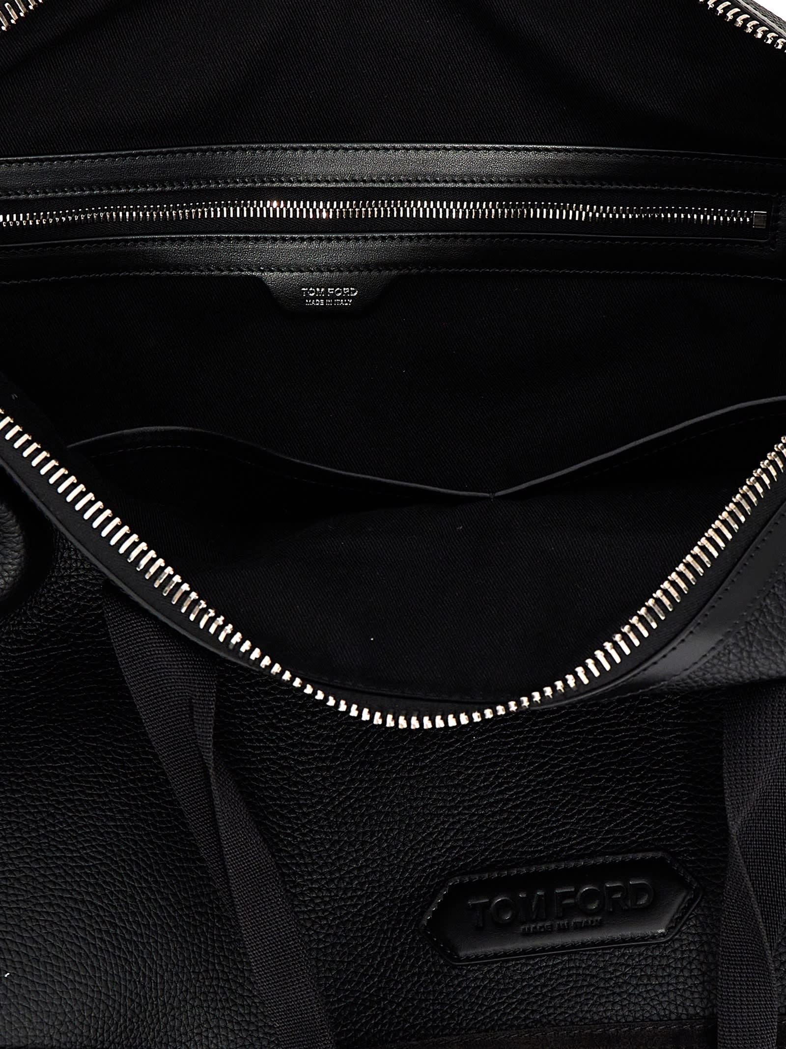 Tom Ford Leather Duffle Bag With Suede Inserts And Logo Patch In Black