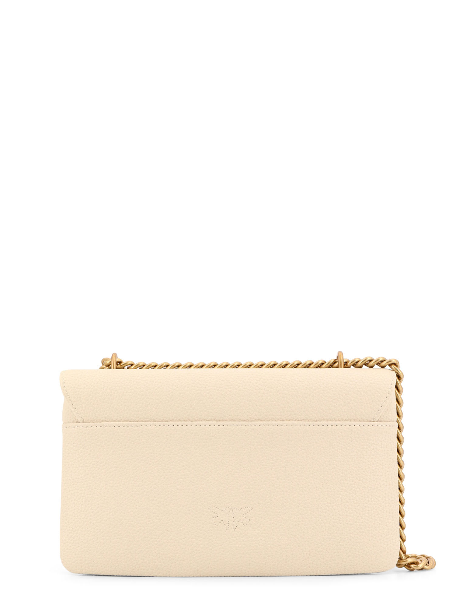 Pinko Leather Shoulder Bag With Metal Love Birds Buckle In Neutral