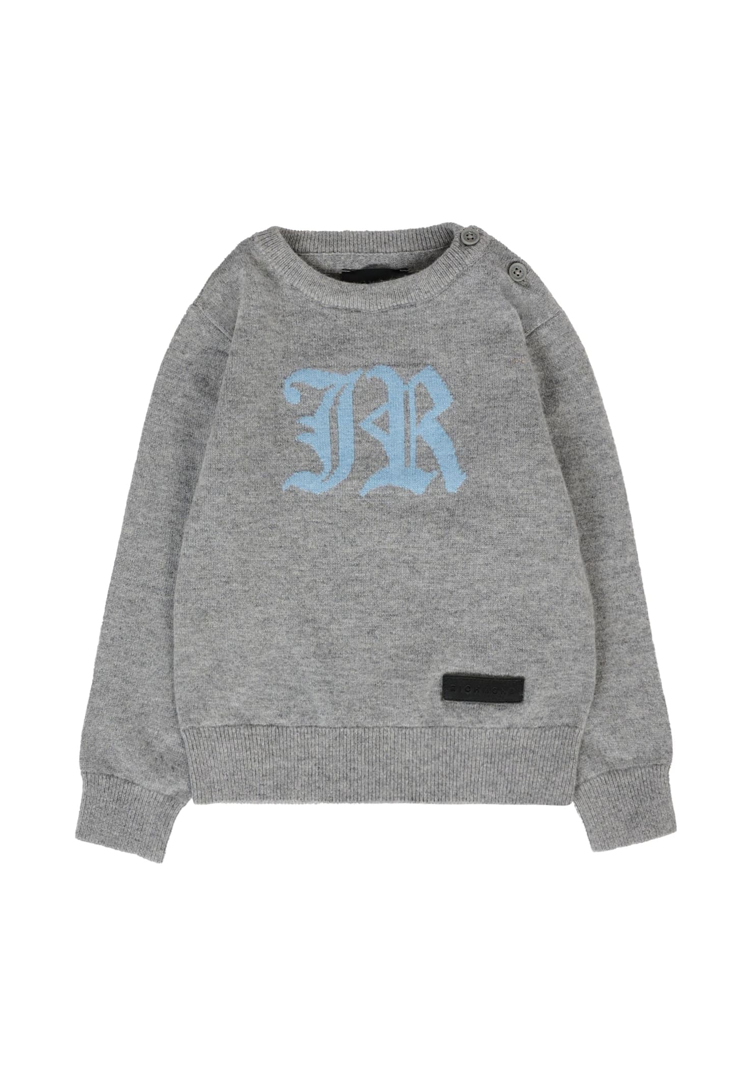 Richmond Grey Sweater For Baby Boy With Light Blue Logo In Gray