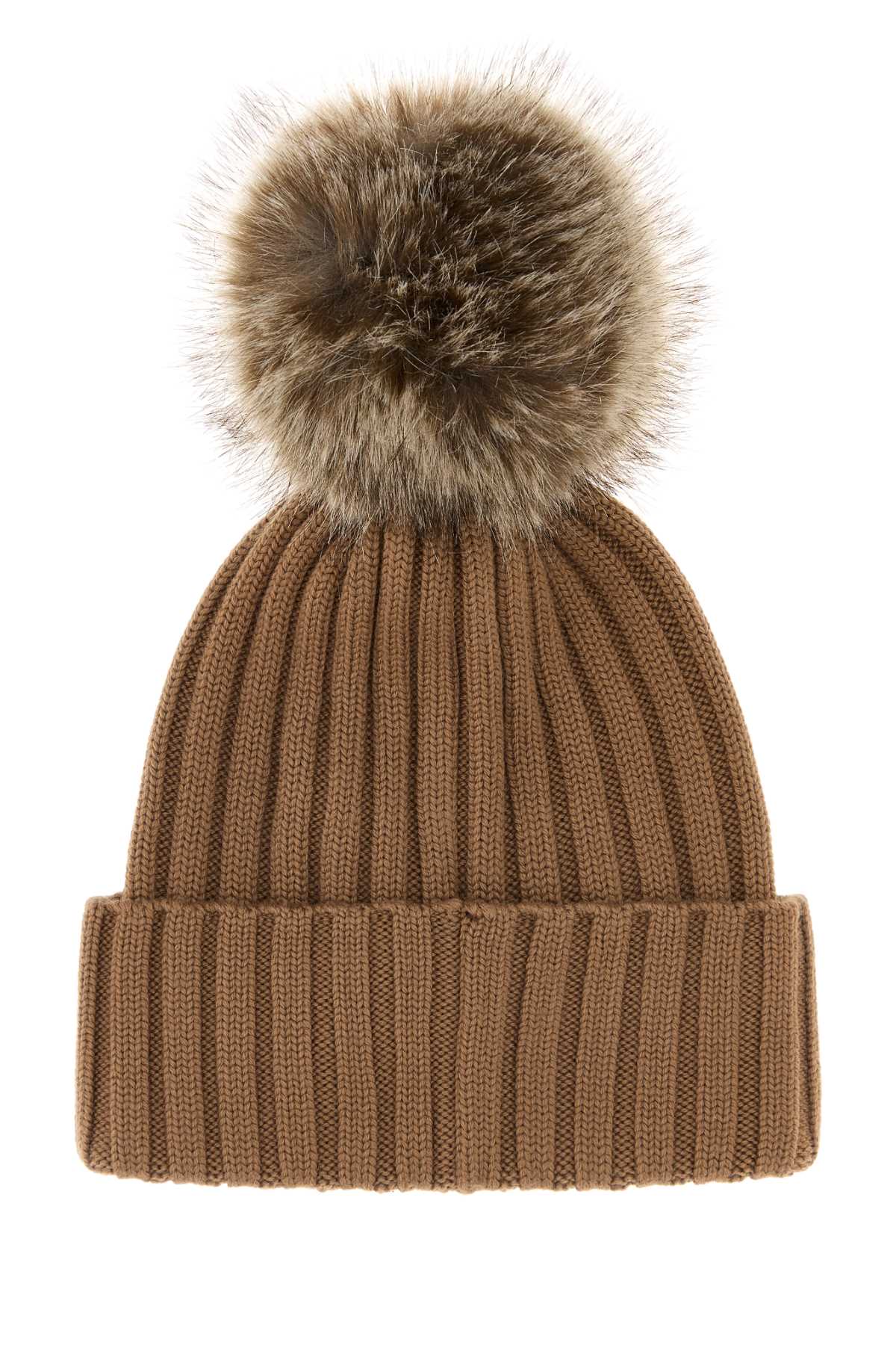 Moncler Caramel Wool Beanie Hat In Brown