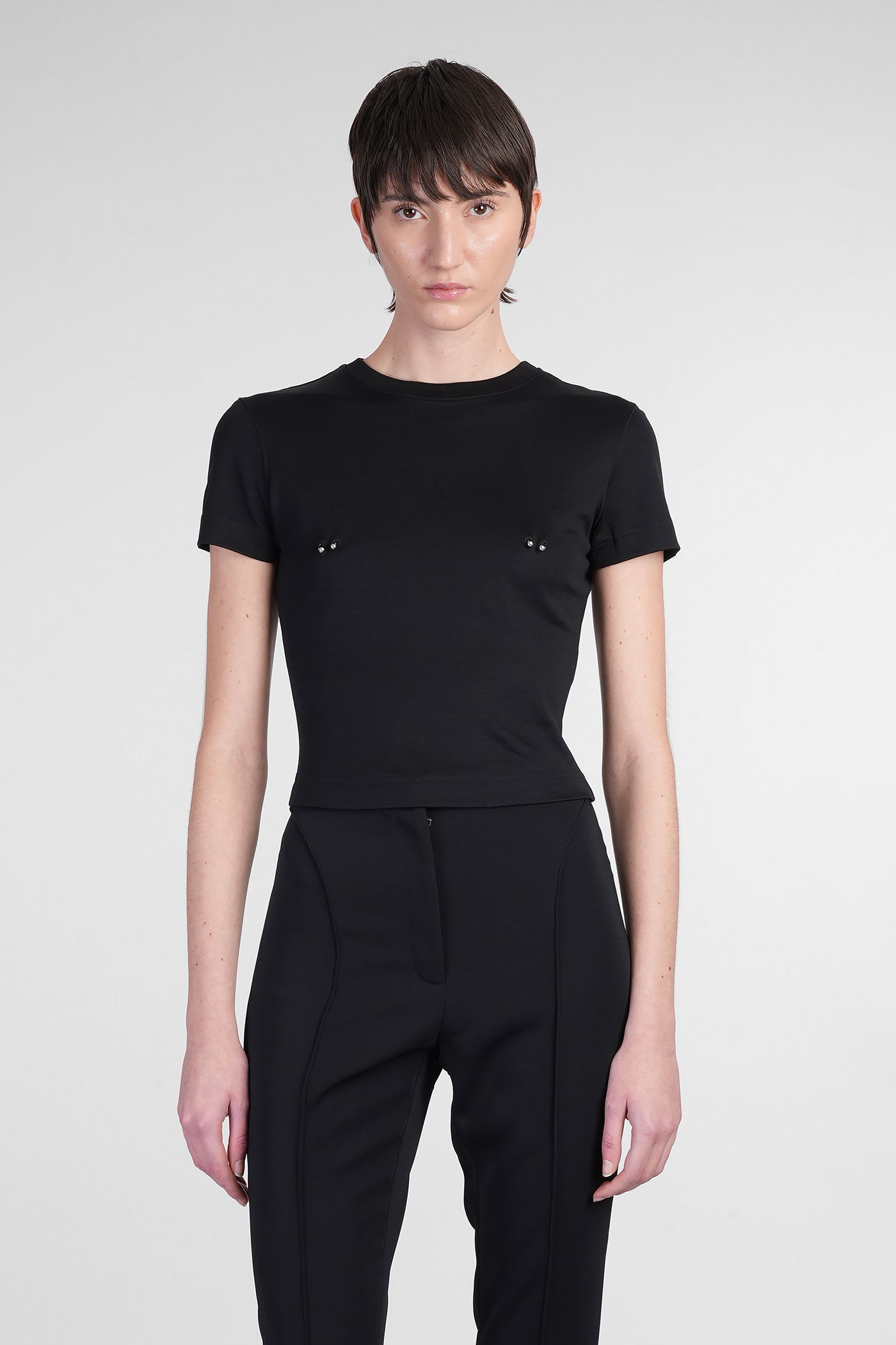 Mugler Cropped Tshirt Embellished Embellishments In Black