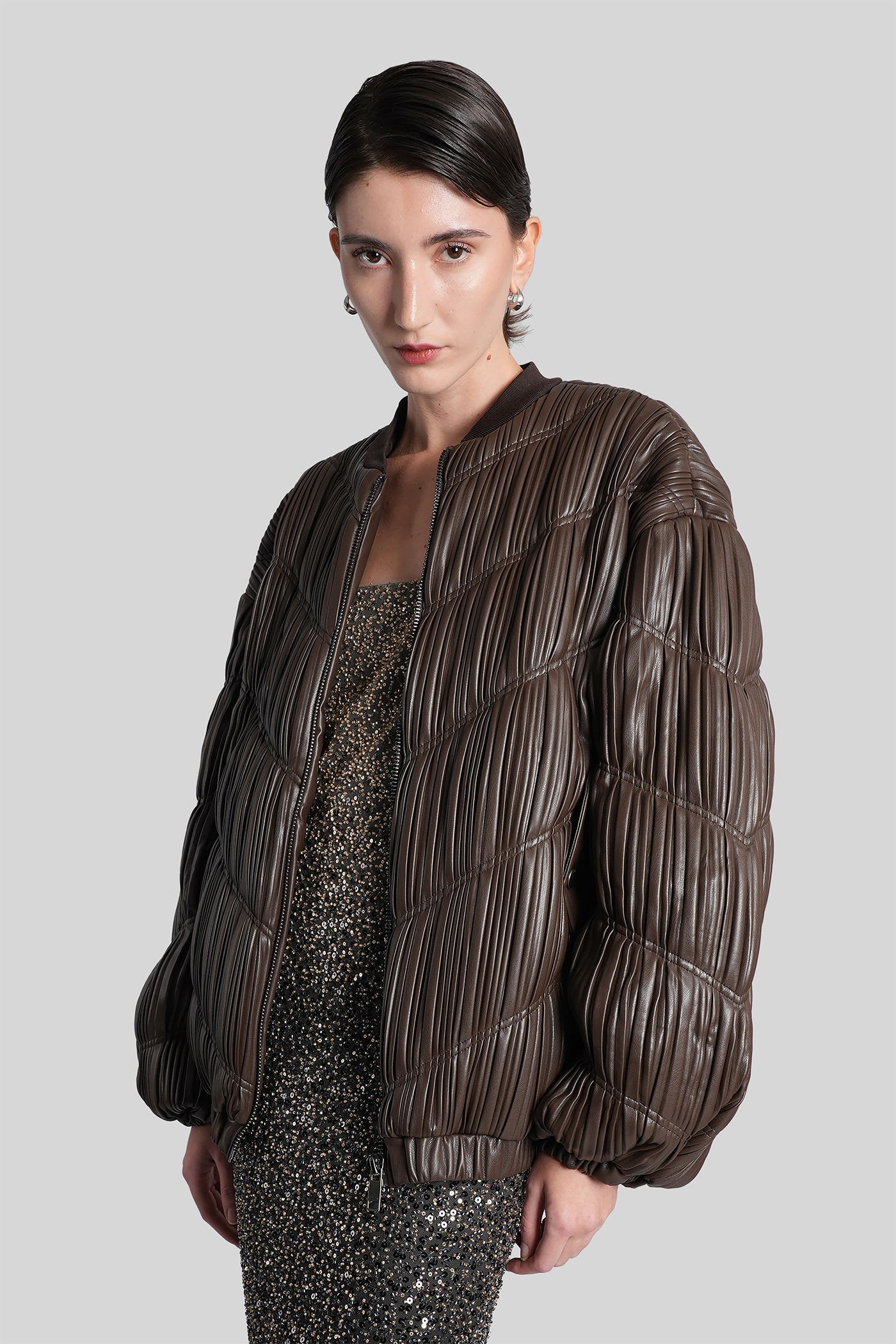 Rotate Birger Christensen Bomber Jacket In Brown Polyester In Brown
