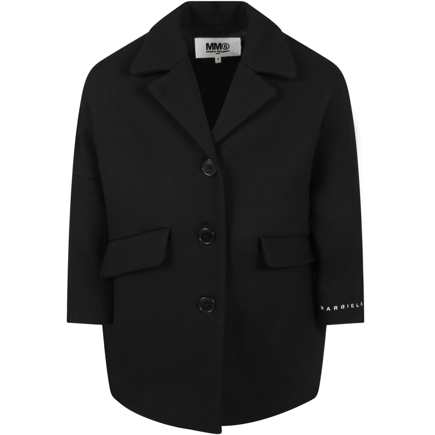 MM6 Maison Margiela Black Coat For Boy With Logo