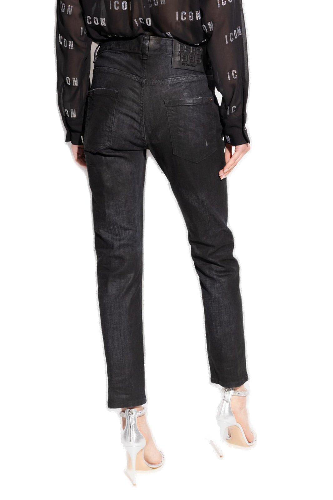 Shop Dsquared2 High-waist Skinny-cut Embellished Jeans In Black