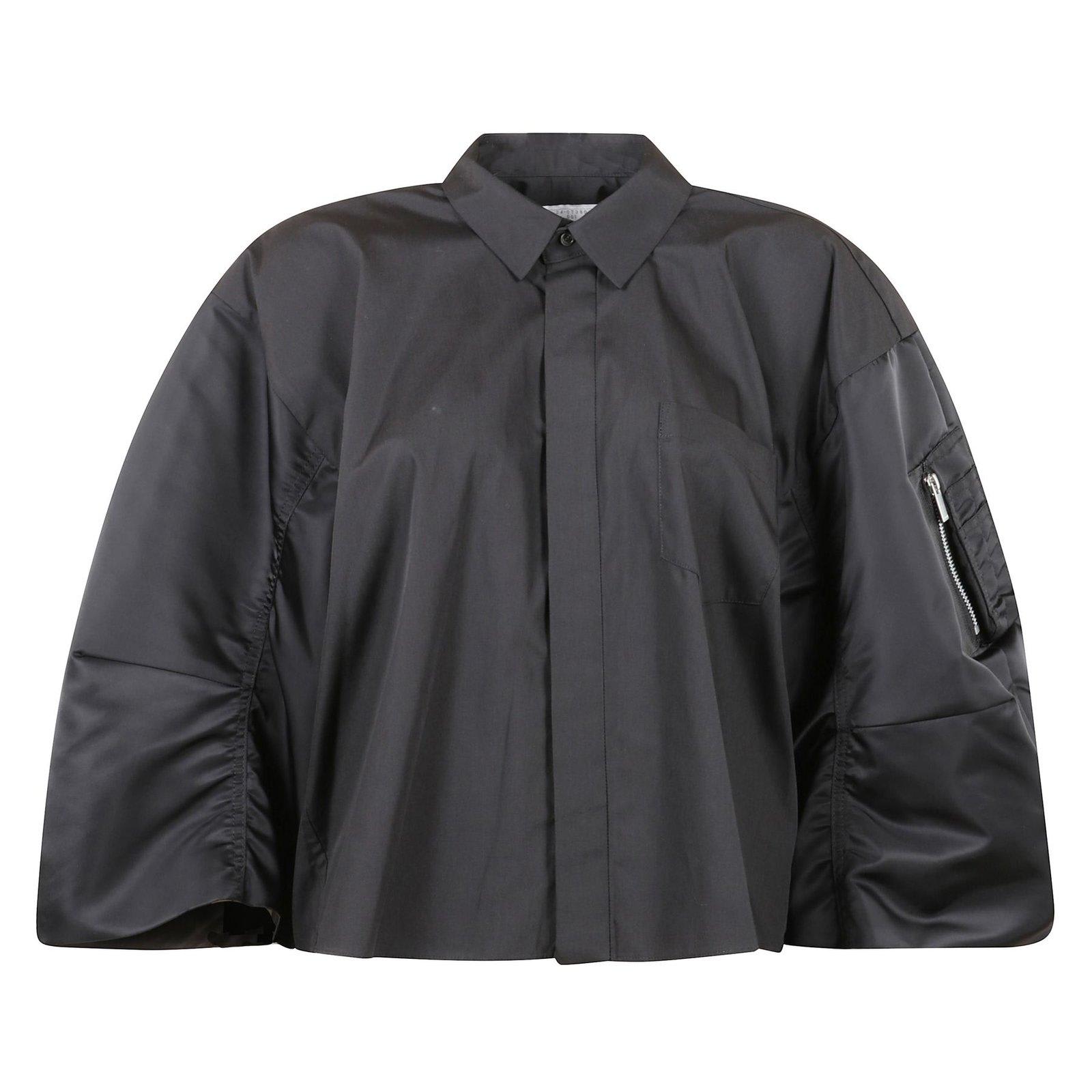 Shop Sacai Cropped Poplin Shirt In Black