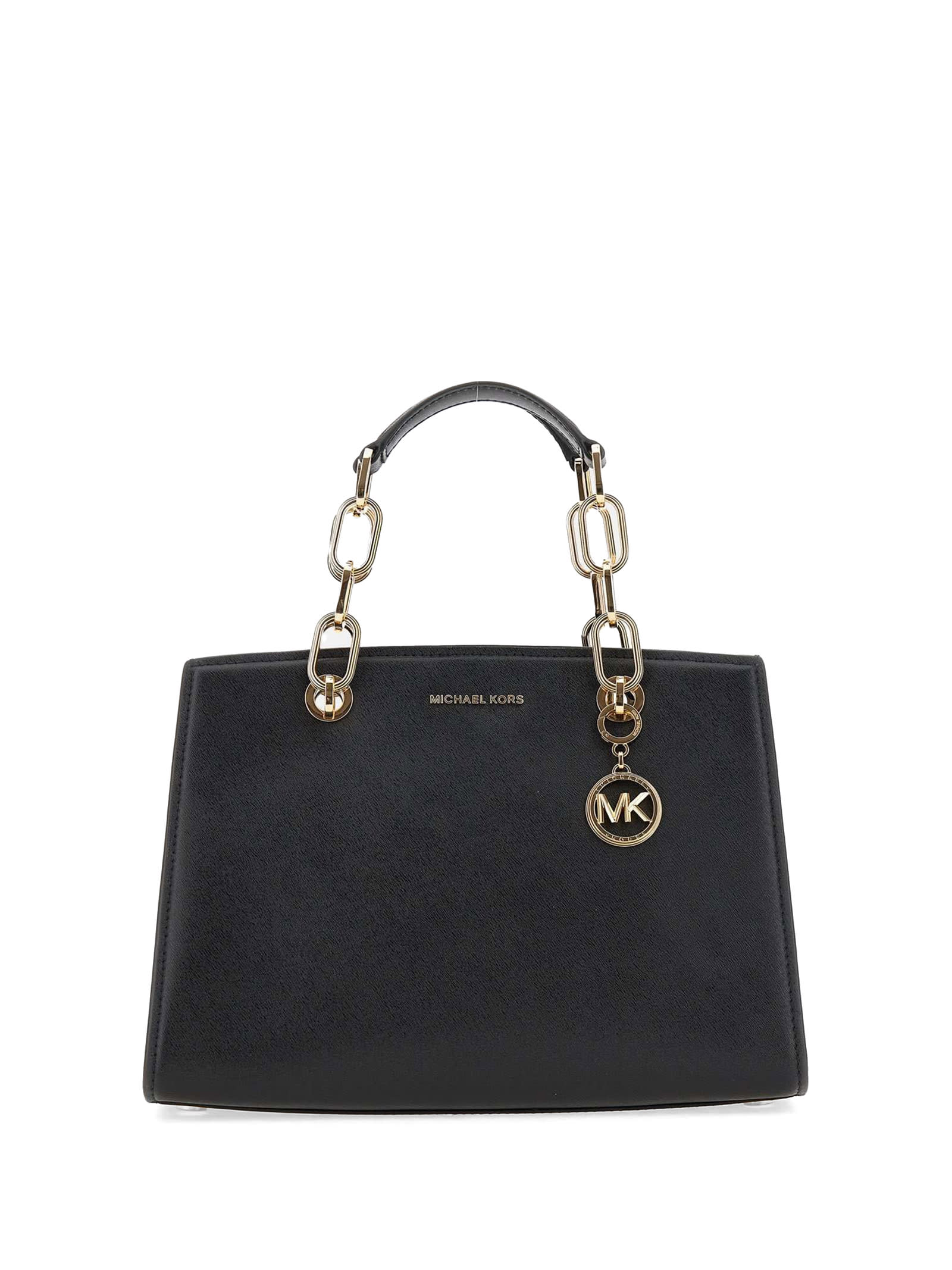 Shop Michael Kors Cynthia Leather Handbag In Black