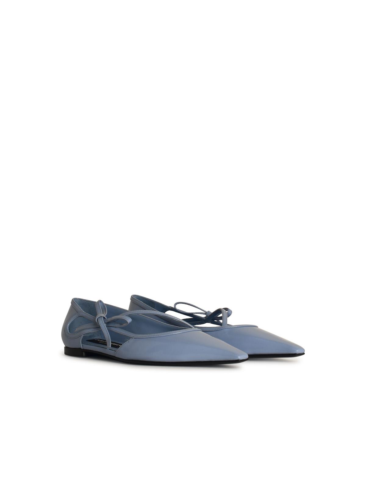 Shop Dolce & Gabbana Light Blue Leather Ballet Flats