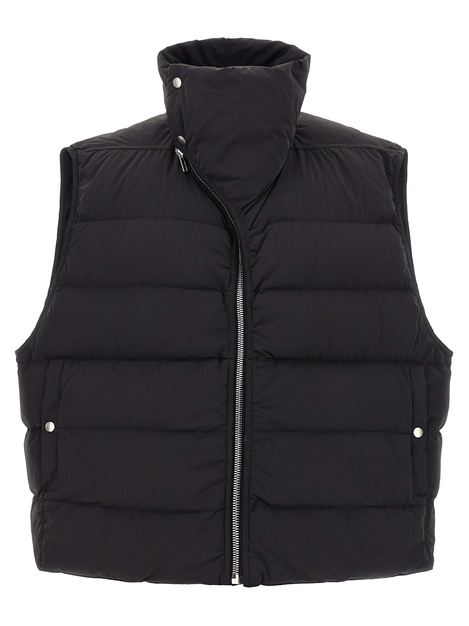 Rick Owens Padded High Collar Vest With Side Pockets In Black