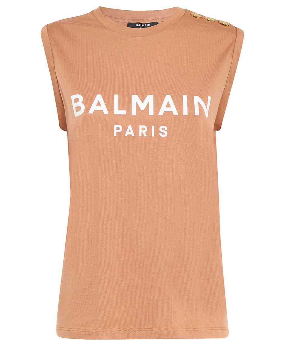 Balmain Cotton Tank Top In Brown