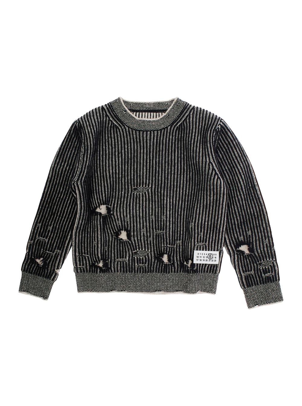 Mm6 Maison Margiela Distressed Wool Crewneck Sweater Kids In Gray