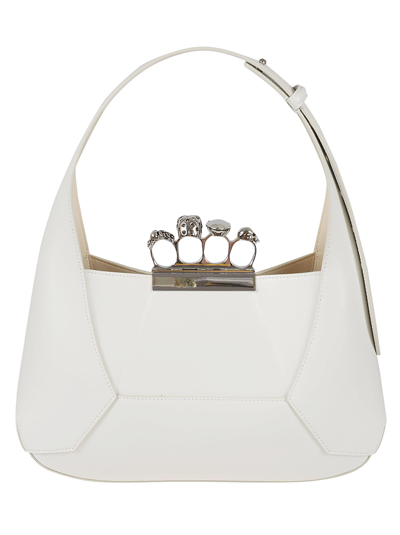 Shop Alexander Mcqueen The Jeweled Hobo Bag In Soft Ivory