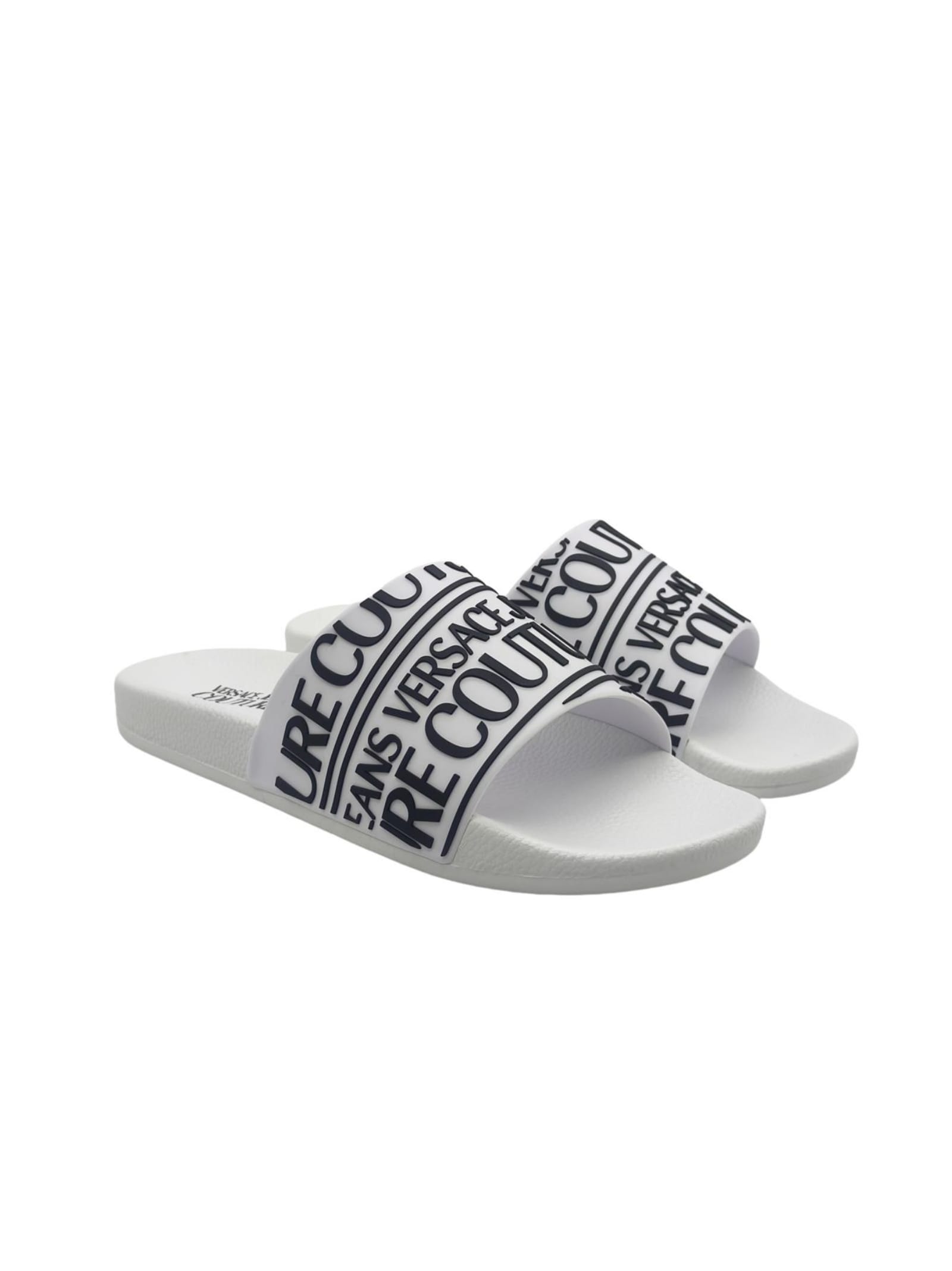 Versace Jeans Couture Rubberised-logo Slides In White