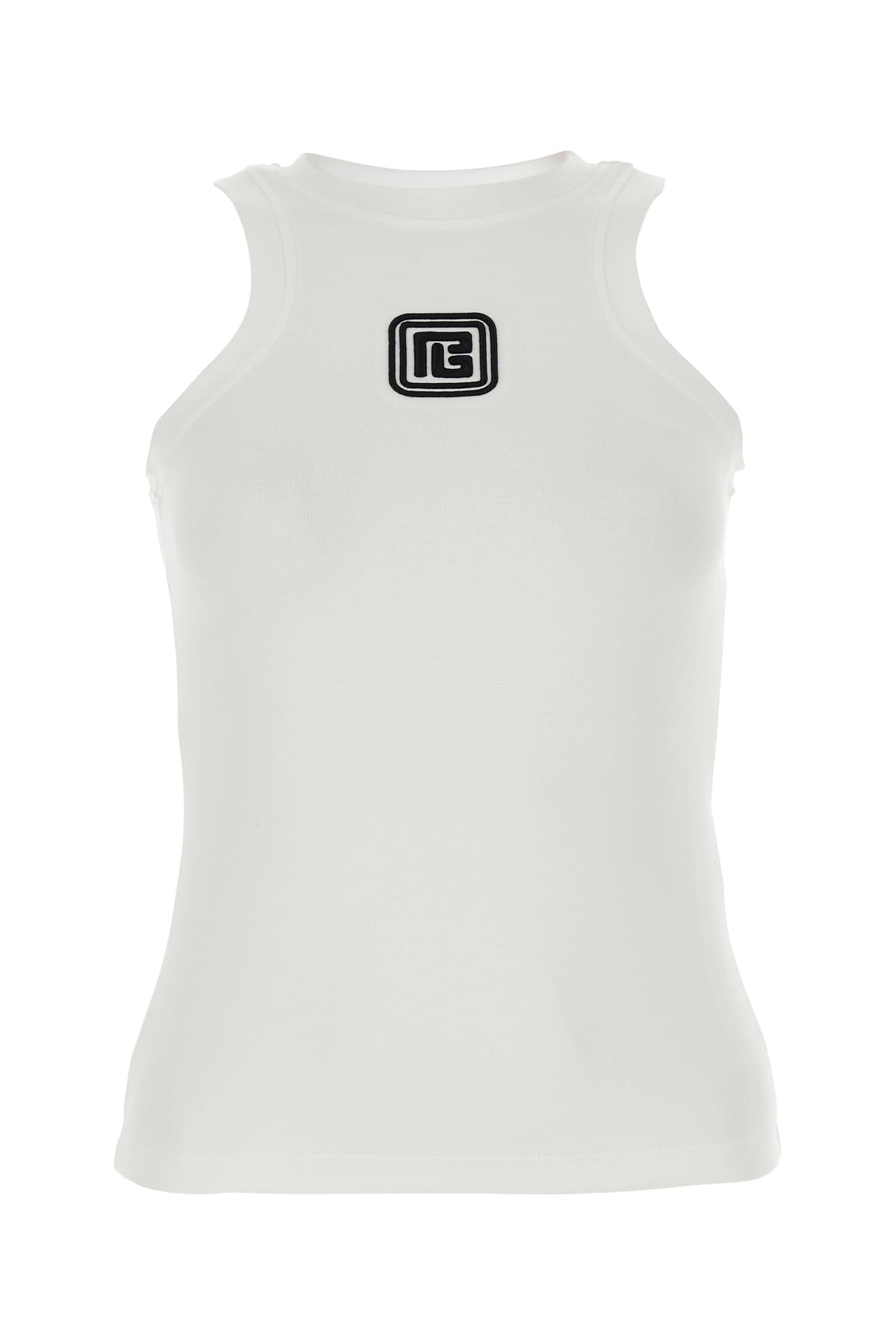 White Tank Top With Pb Retro Embroidery