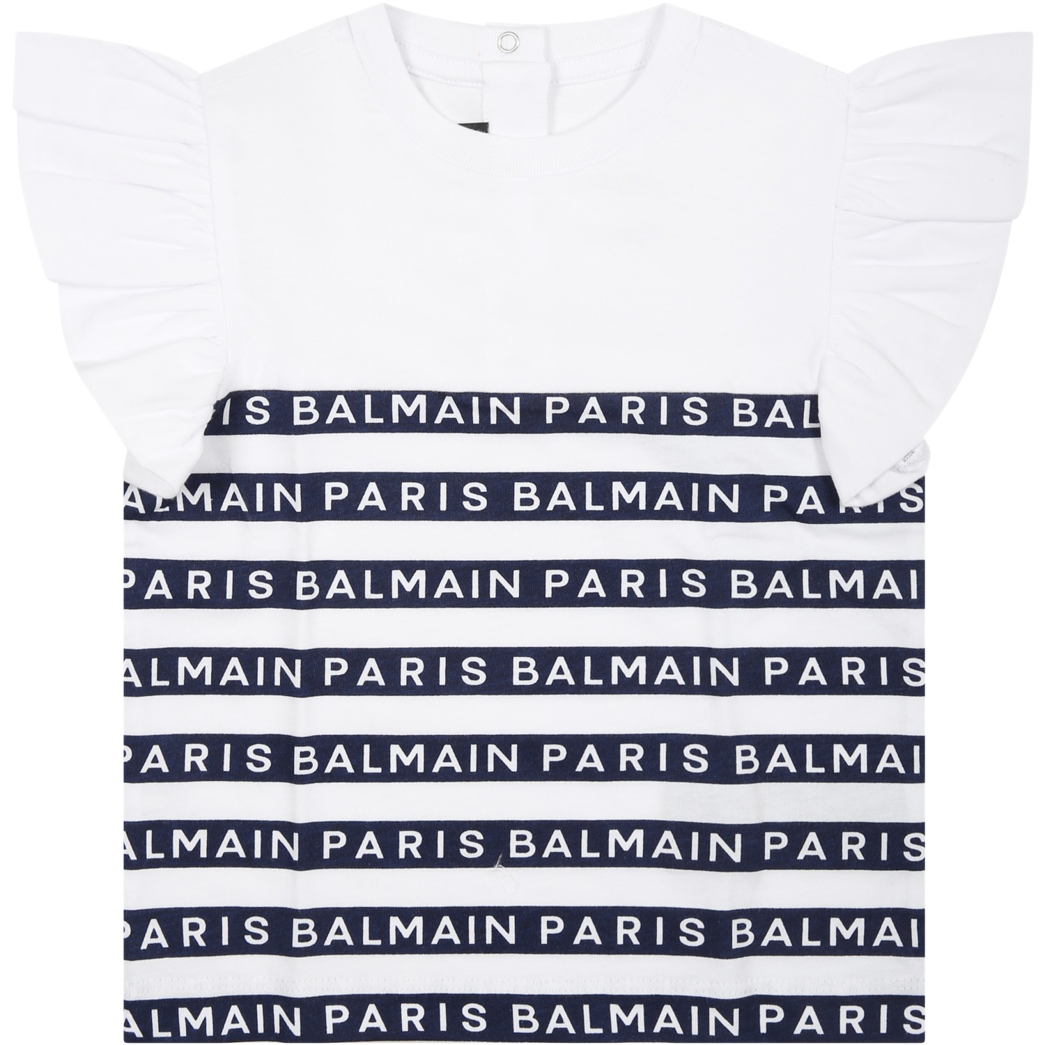 Shop Balmain White T-shirt For Baby Girl With Blue Stripes