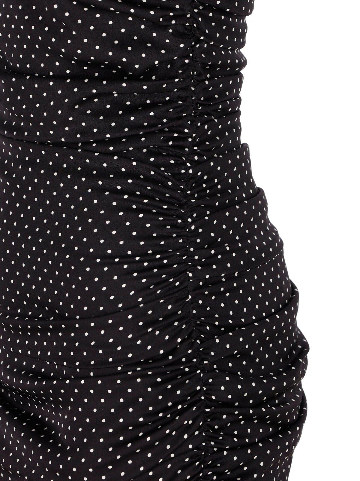 Shop Dolce & Gabbana Polka Dot-printed Ruched Detailed Midi Dress In Nero
