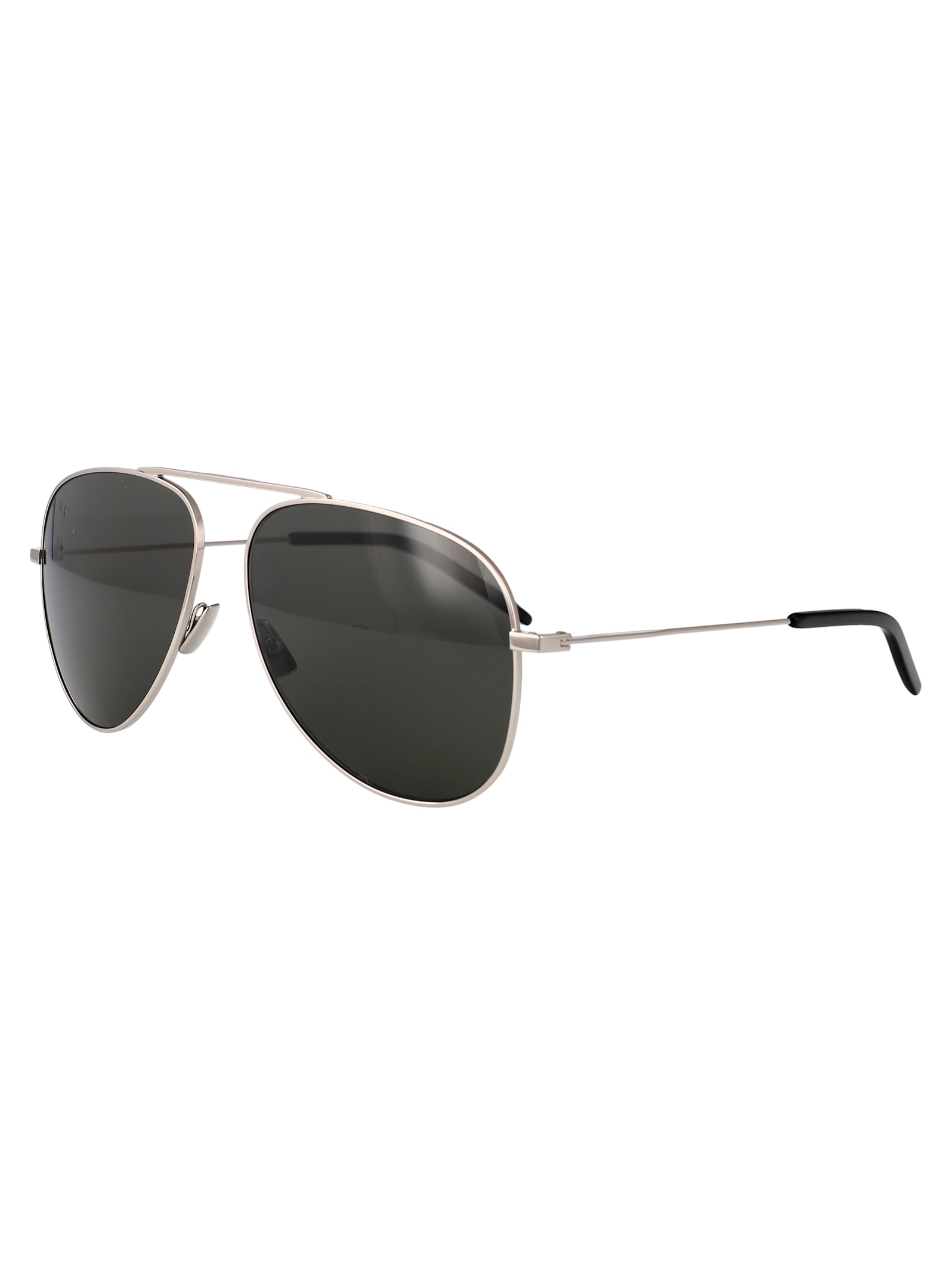 Saint Laurent Silver-silver-grey Metal Sunglasses In Black
