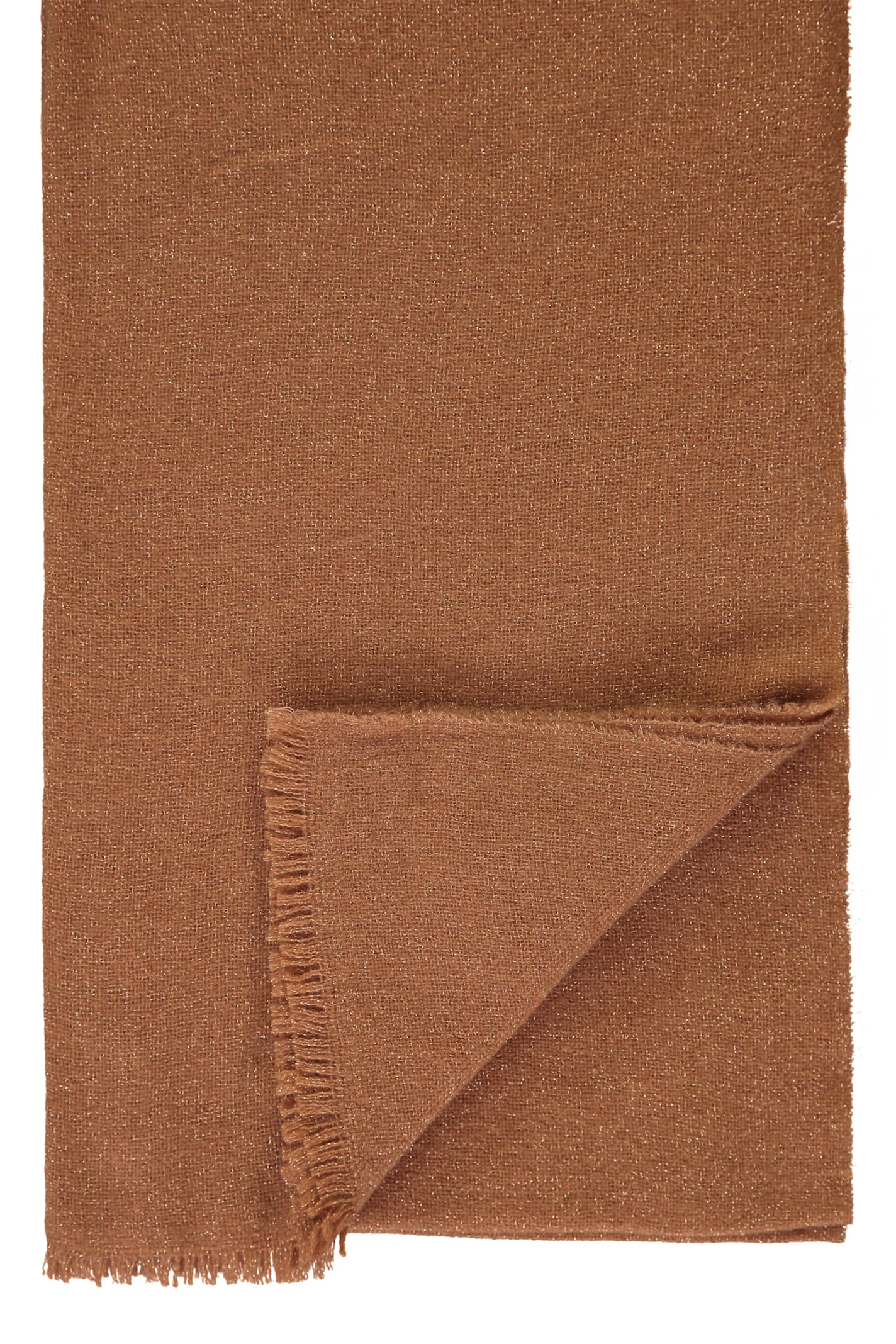 Fabiana Filippi Metallic-threading Frayed-hem Scarf In Camel
