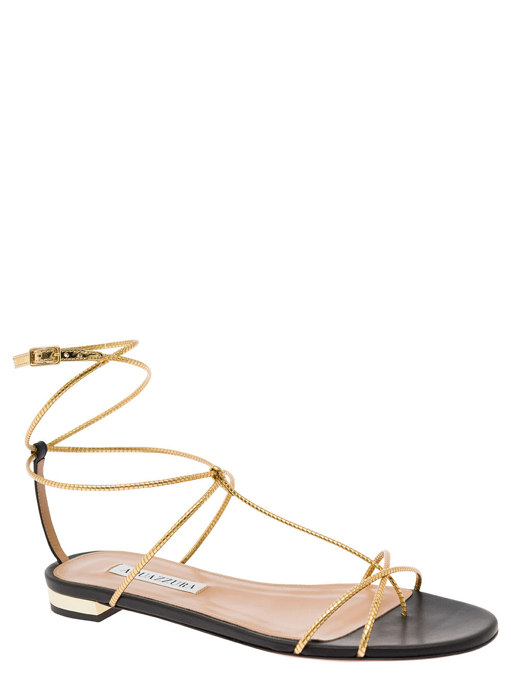 Shop Aquazzura Roman Romance Gold-tone Sandals With Criss Cross Straps In Vegan Leather Woman In Metallic