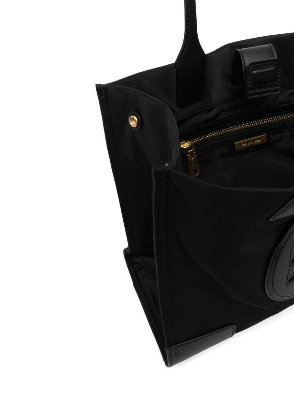 Shop Tory Burch Ella Small Black Tote Bag With Tonal Logo Detail In Nylon Woman