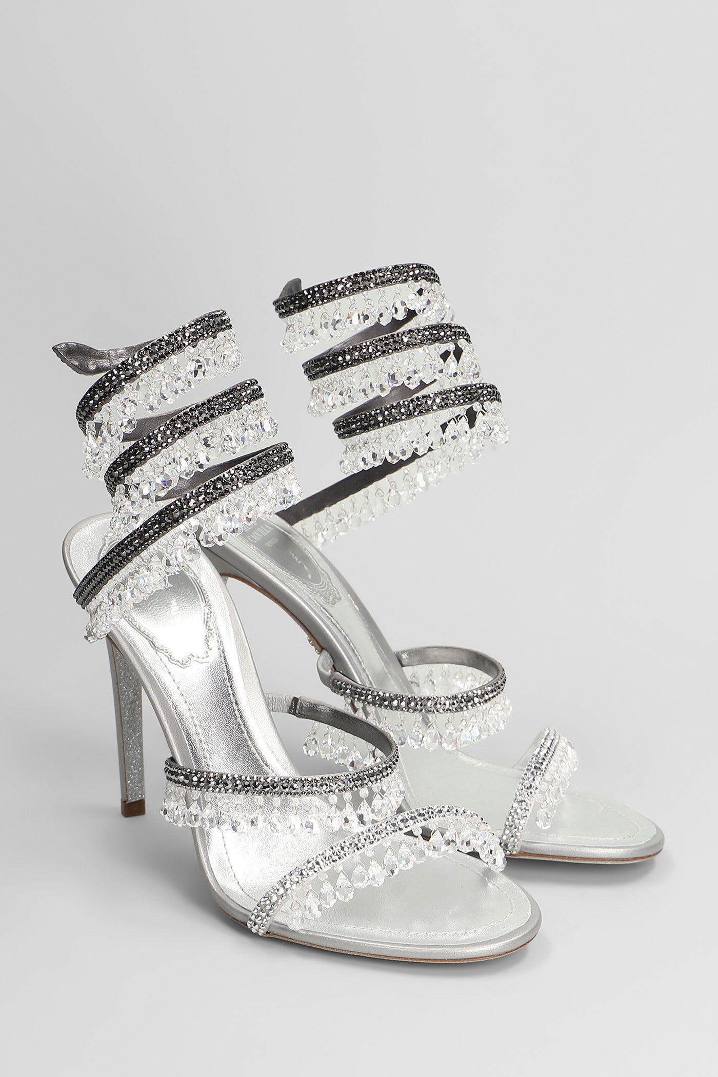 René Caovilla Chandelier Sandals In Silver Leather In Silver