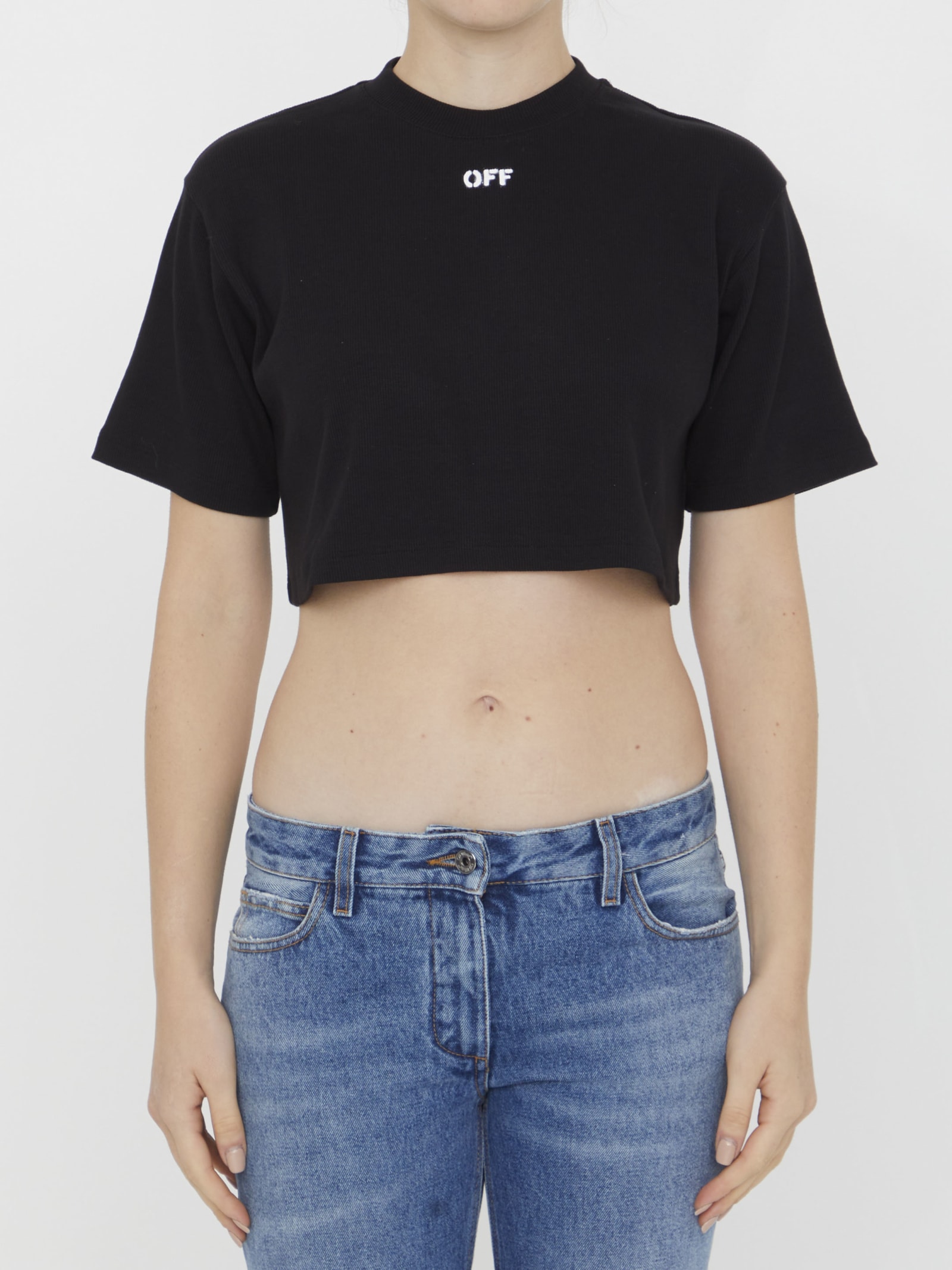 Off-White Crop T-shirt With Off Logo
