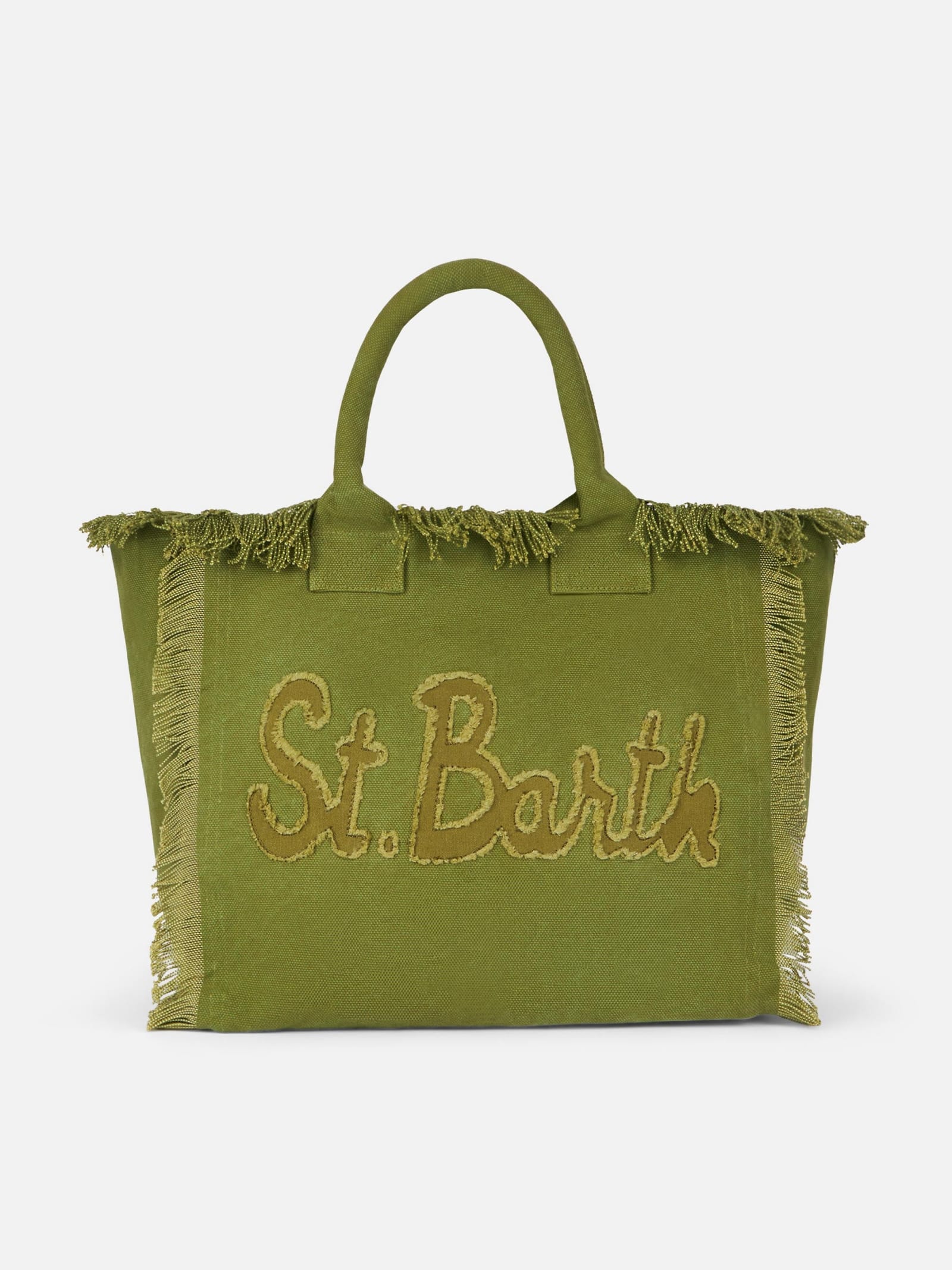 Mc2 Saint Barth Military Green Cotton Canvas Vanity Tote Bag With Logo Patch In Green