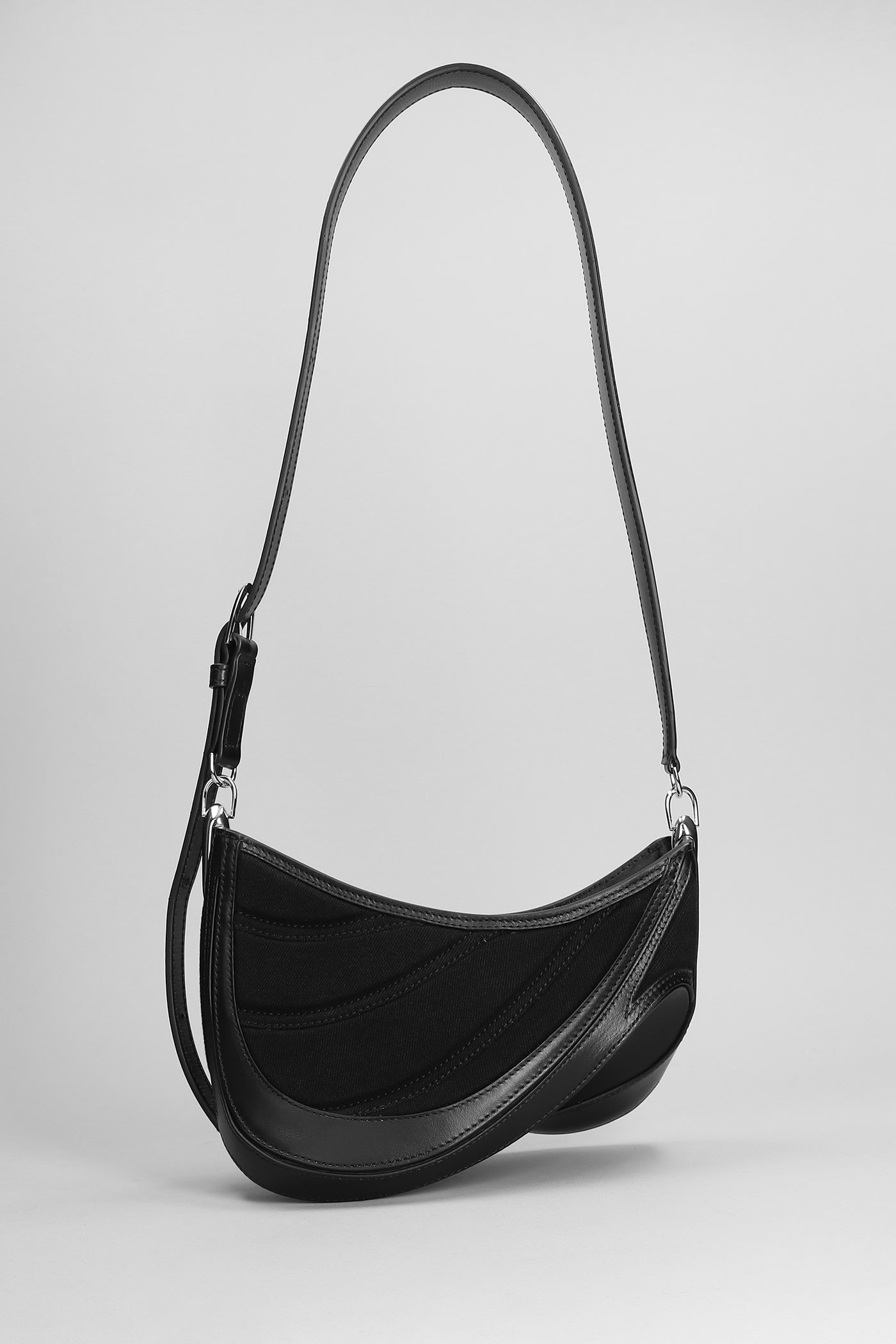 Shop Mugler Shoulder Bag In Black Leather And Fabric