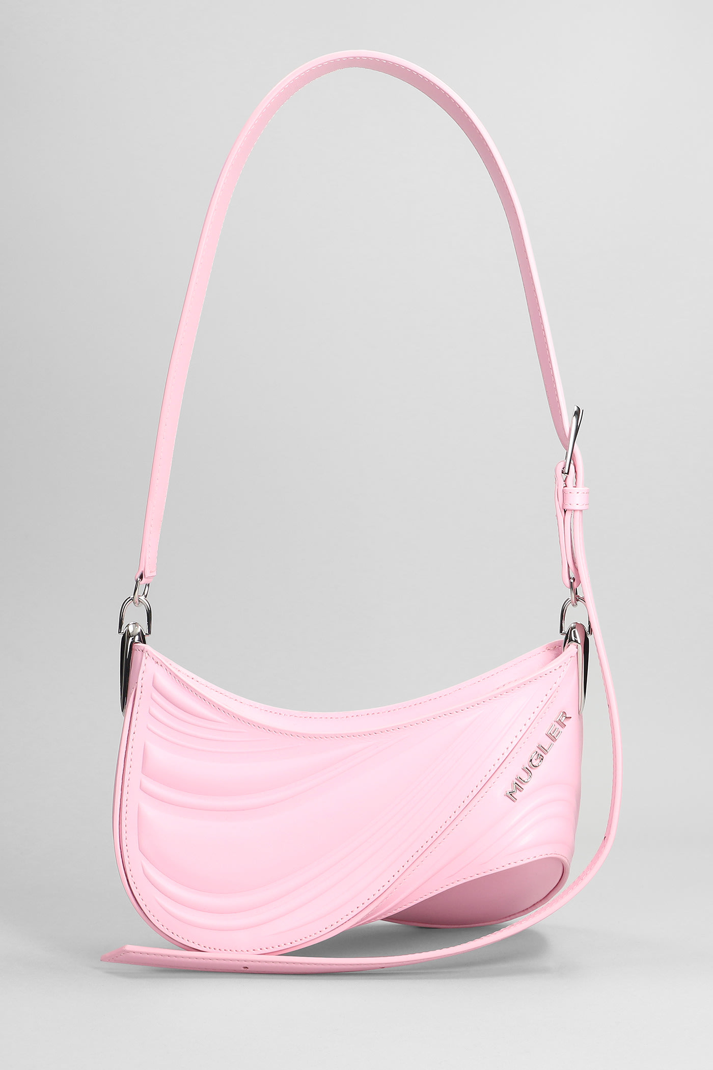 Mugler Spiral Small Hand Bag In Rose-pink Leather