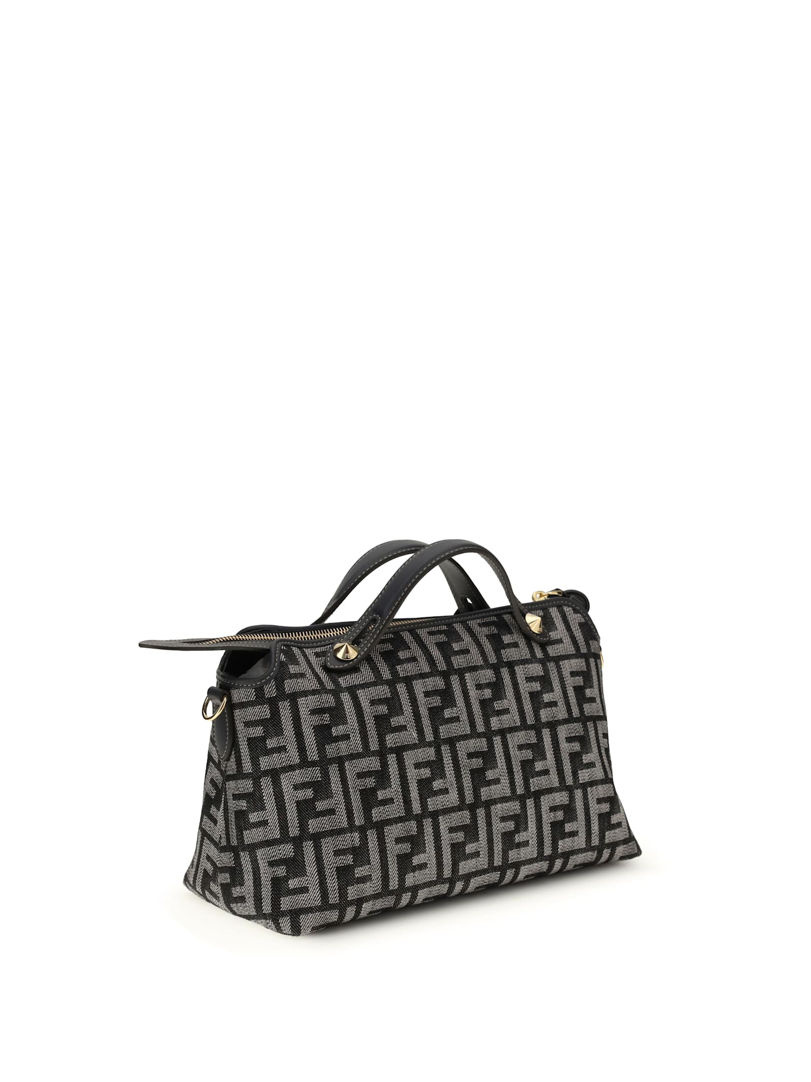Fendi Women Ff Denim Shoulder Bag In Gray