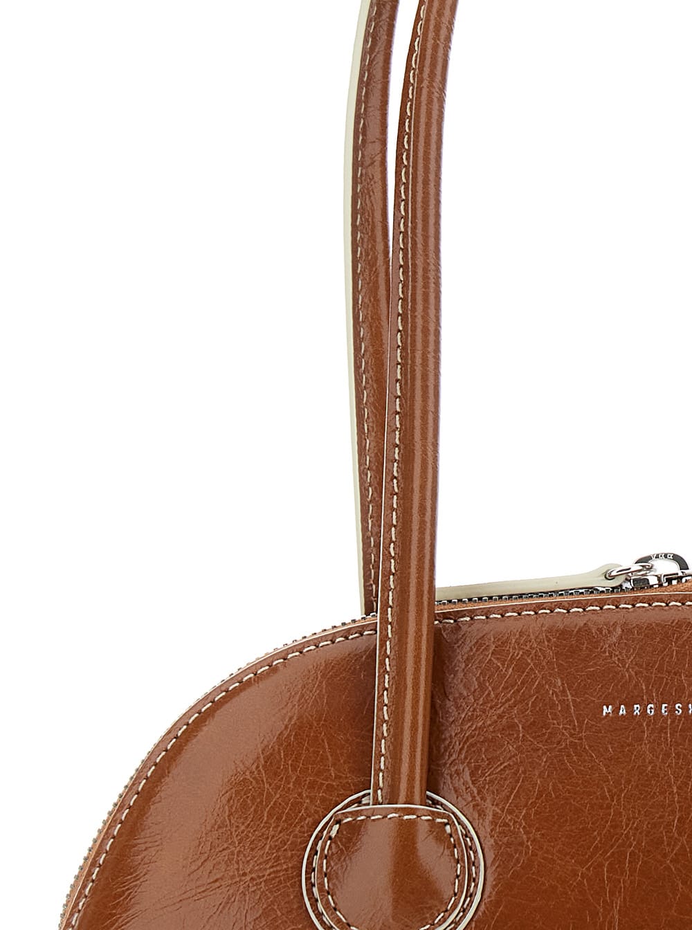 MARGE SHERWOOD BESSETTE BROWN SHOULDER BAG WITH LOGO ON THE FRONT AND DOUBLE ZIP IN LEATHER WOMAN