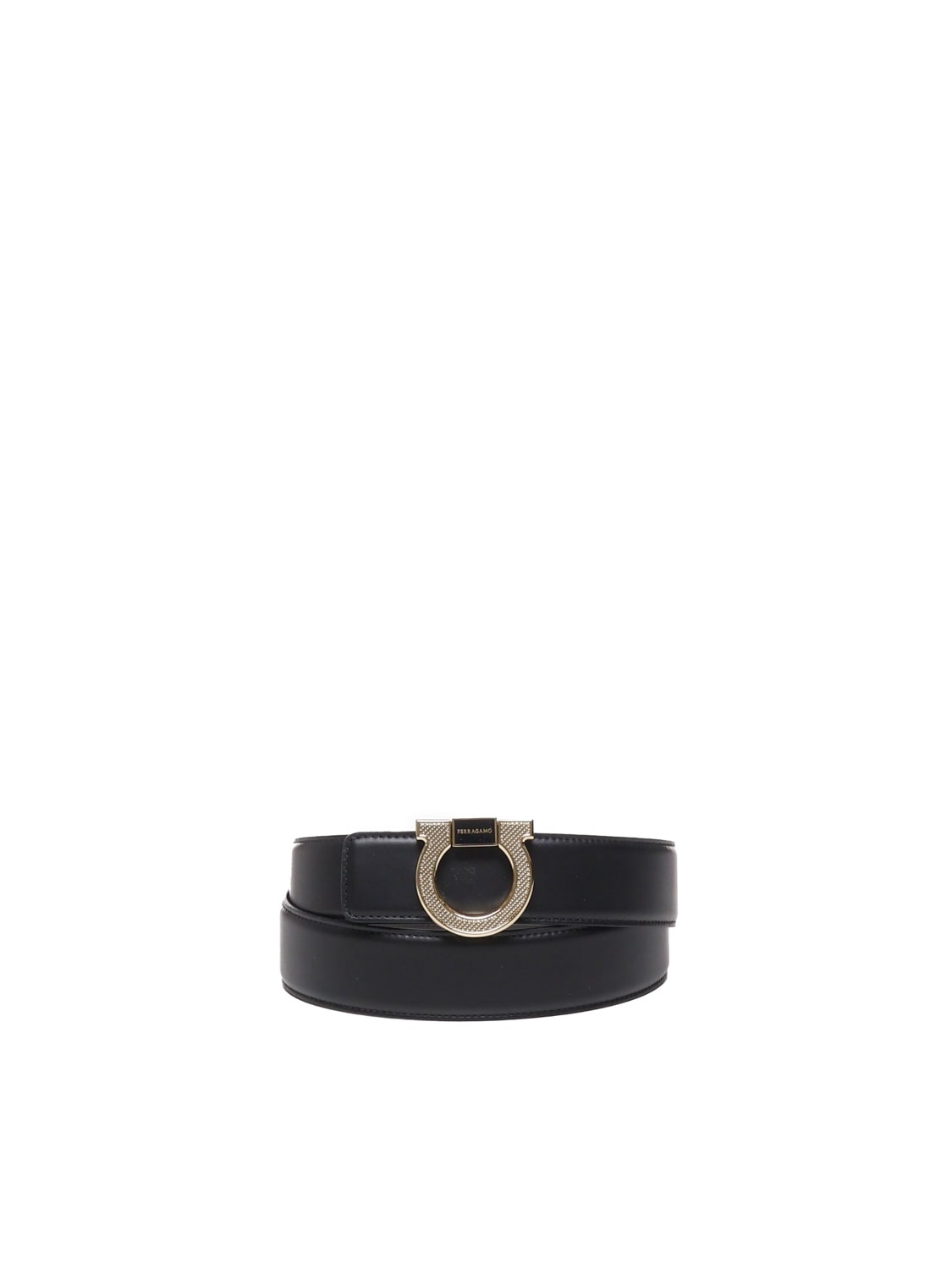 Shop Ferragamo Gancini Belt In Calfskin In Black