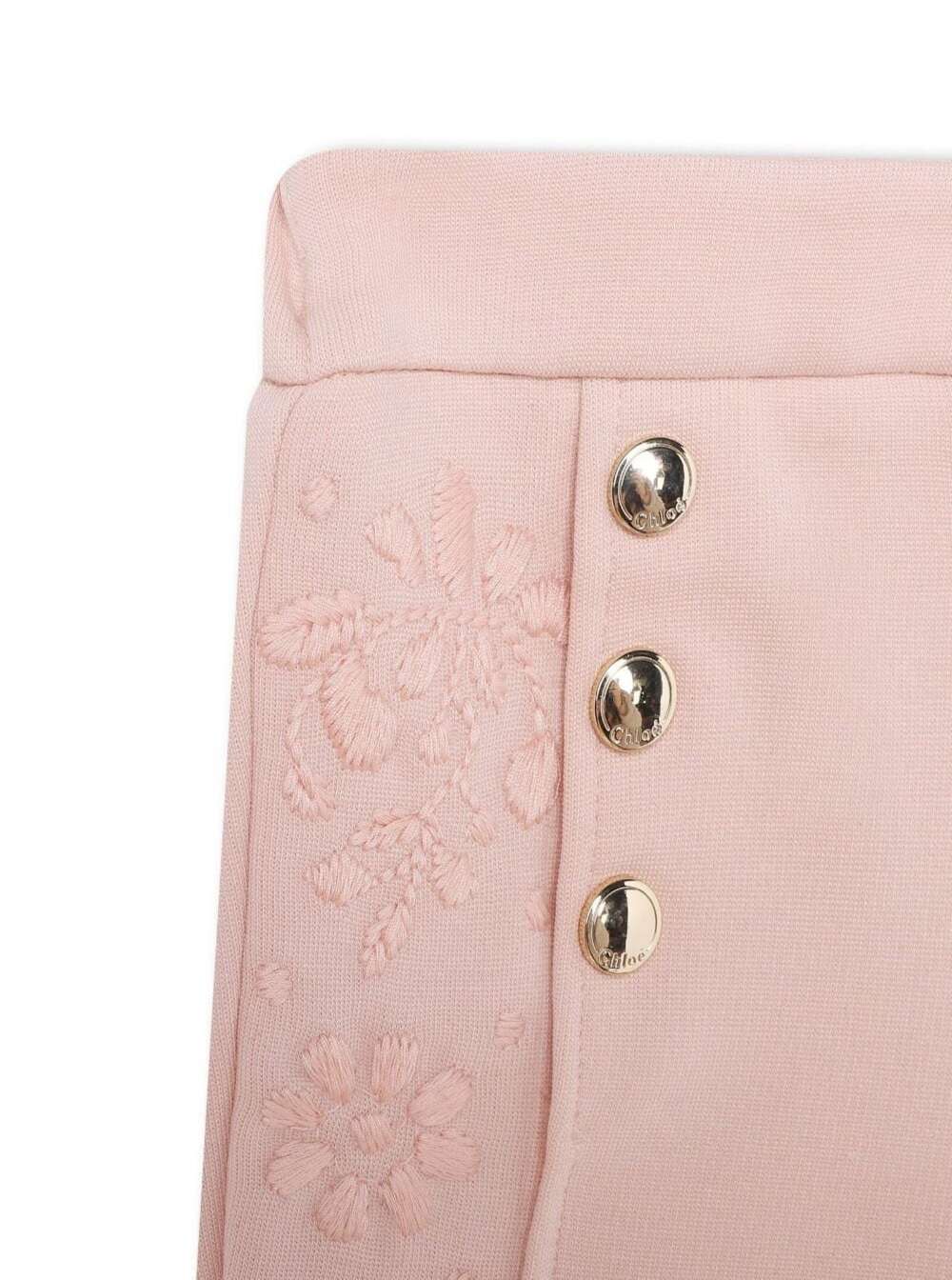 Shop Chloé Pink Trousers With Buttons And Tonal Embroideries In Cotton Blend Baby