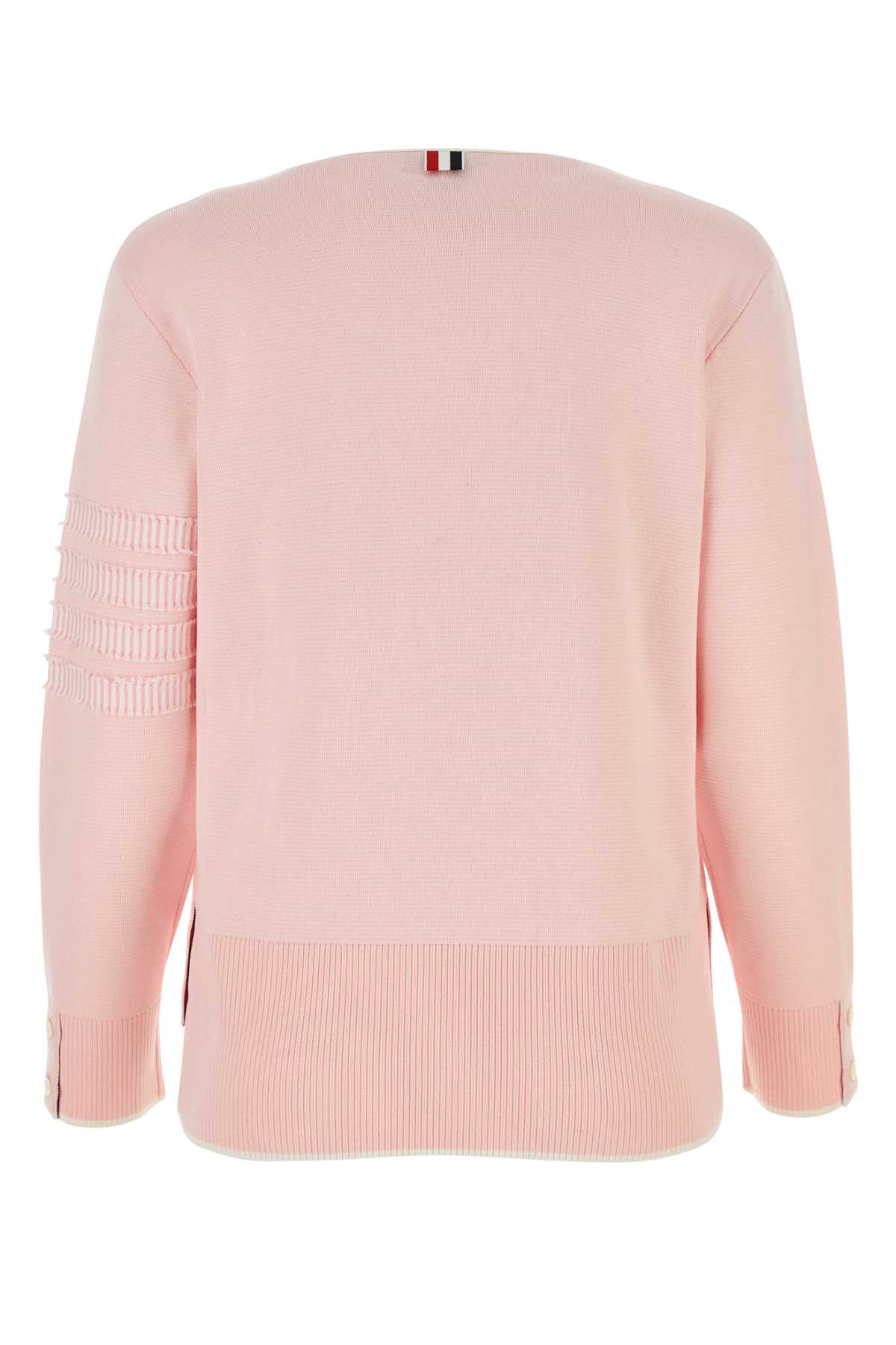 Thom Browne Cotton Cardigan With Contrast Trim And Ruffle Detailing In Lightpink