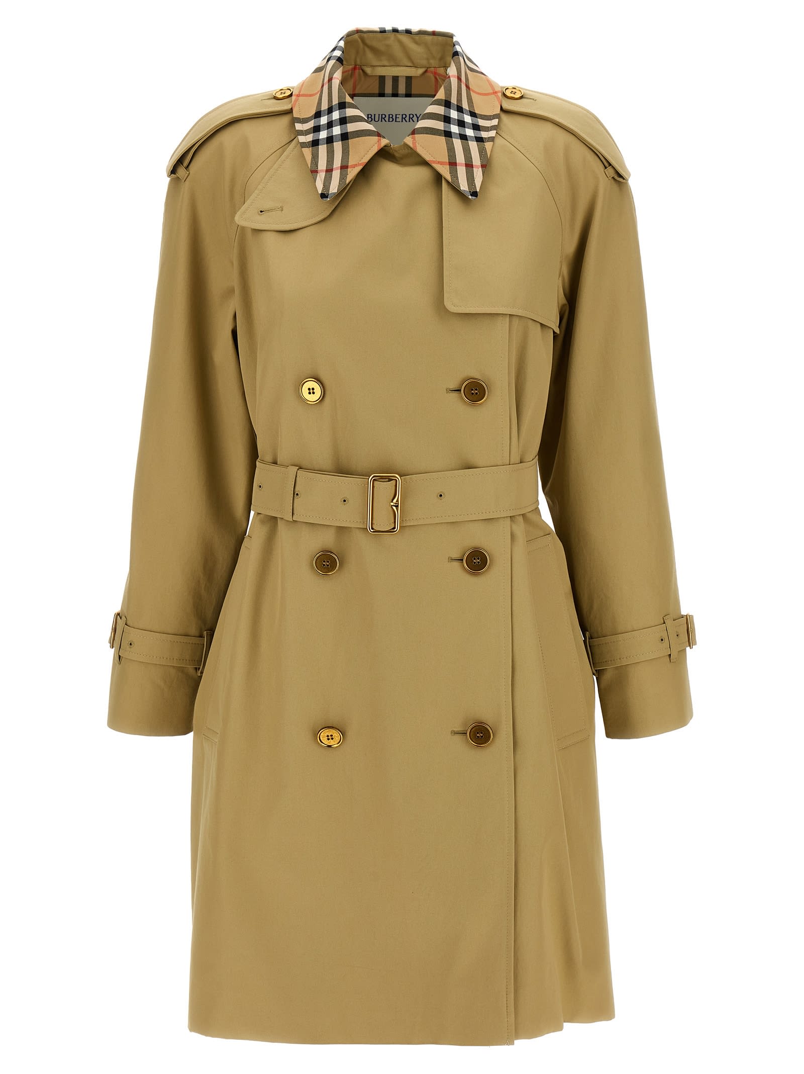Burberry Castleford Check Collar Water Resistant Gabardine Trench Coat In Brown