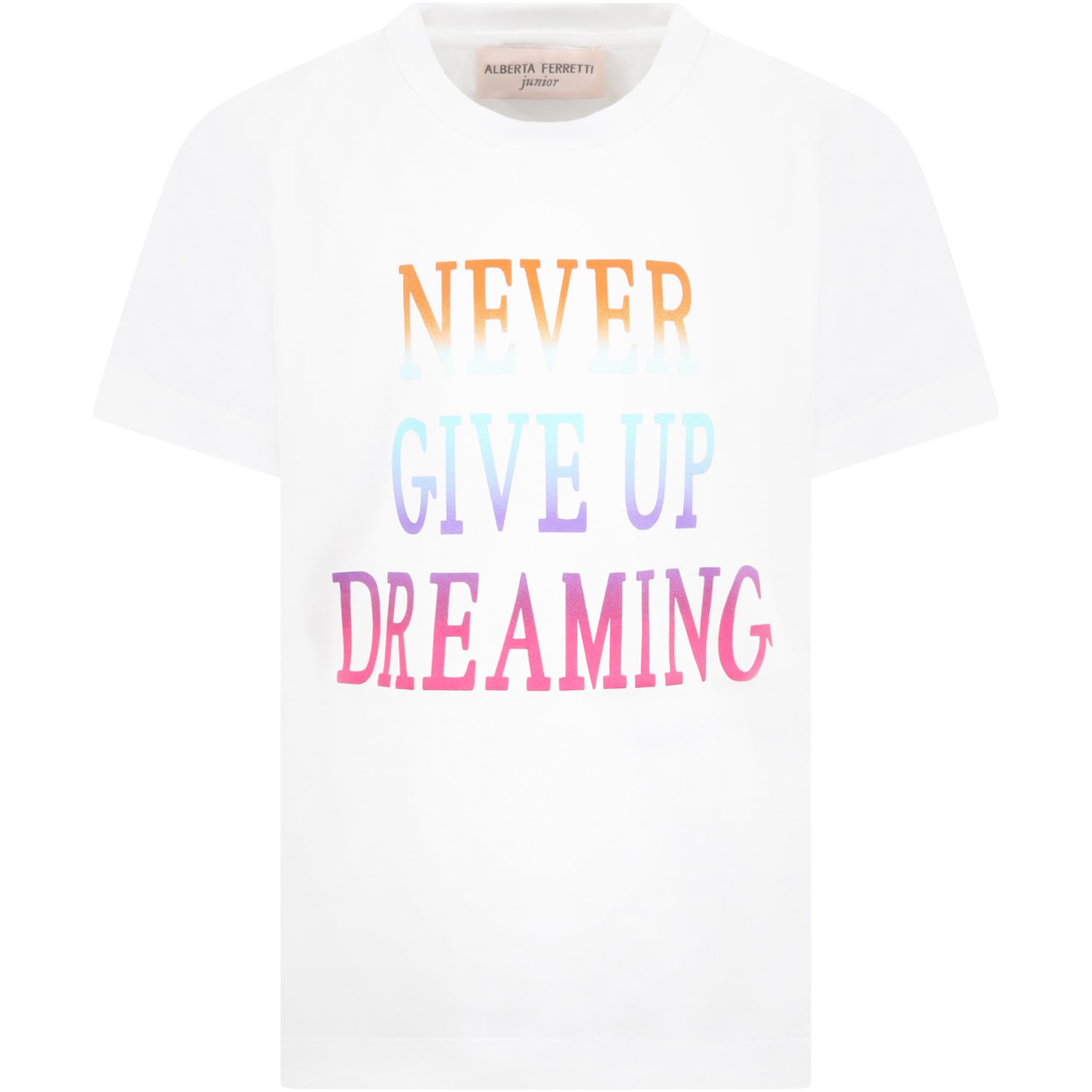 Alberta Ferretti White T-shirt For Girl With Multicolor Writing