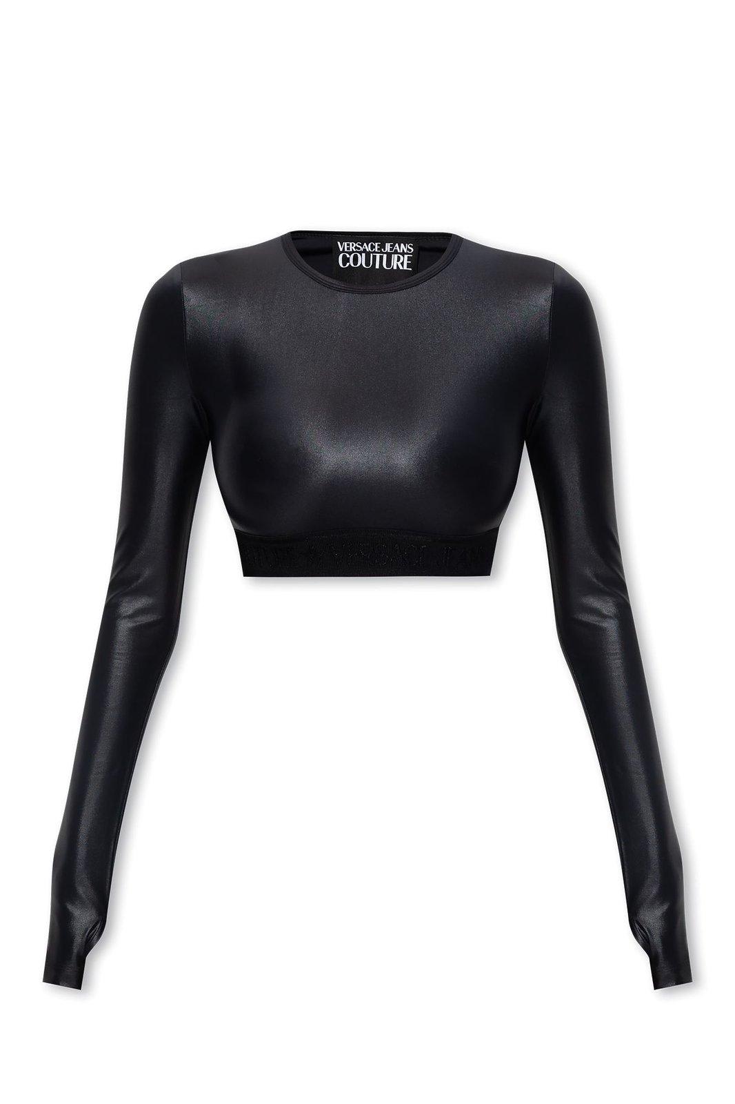 Versace Jeans Couture Logo-underband Crewneck Cropped Top In Black