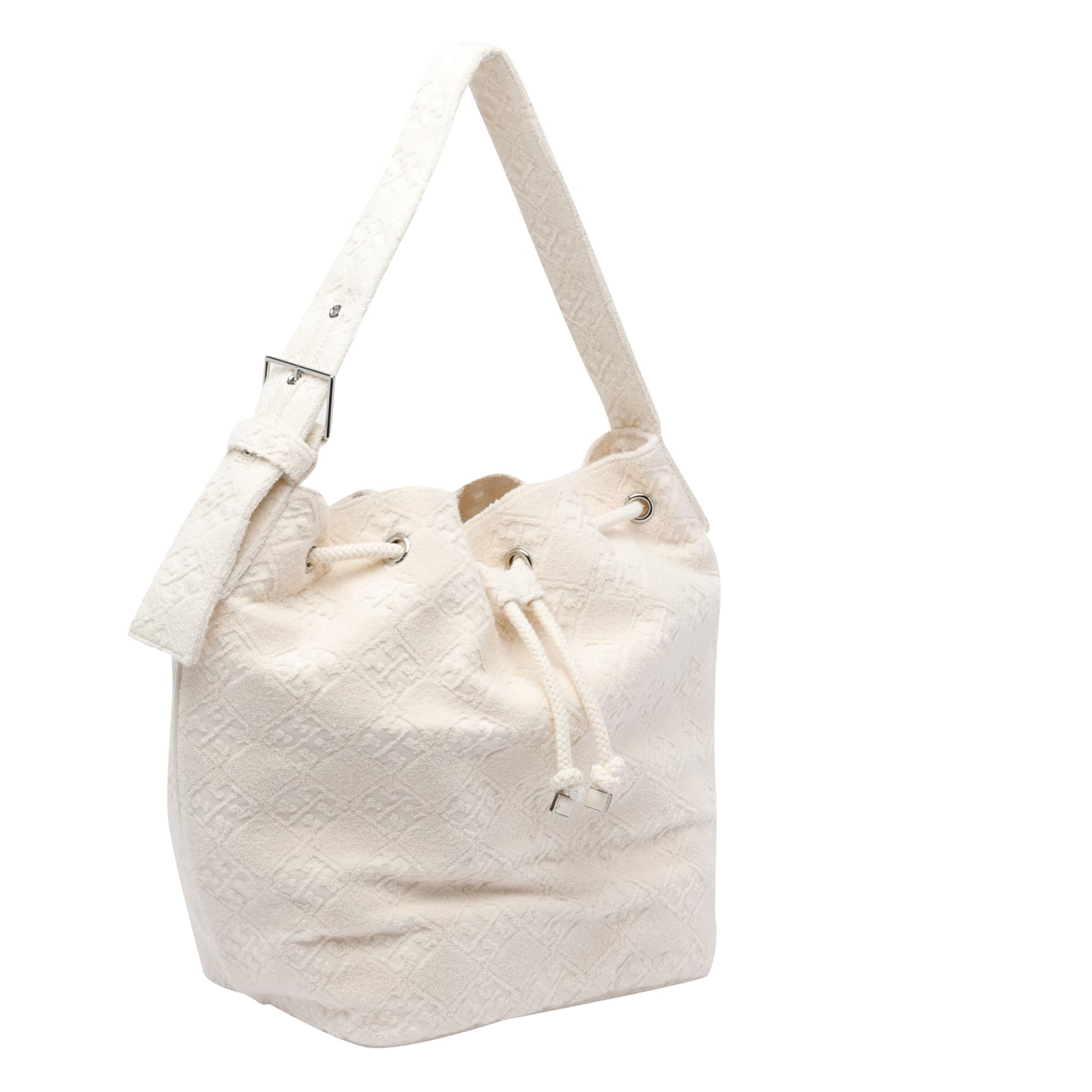 Tory Burch T Monogram Terry Bucket Bag In White