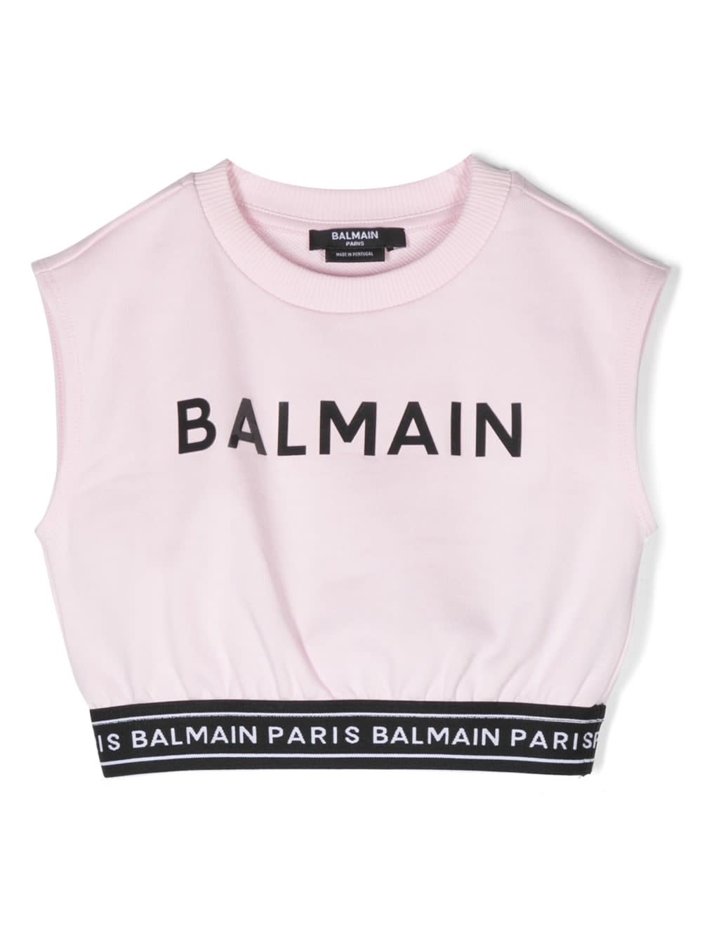 Balmain Logo-print Cotton Top In Pink