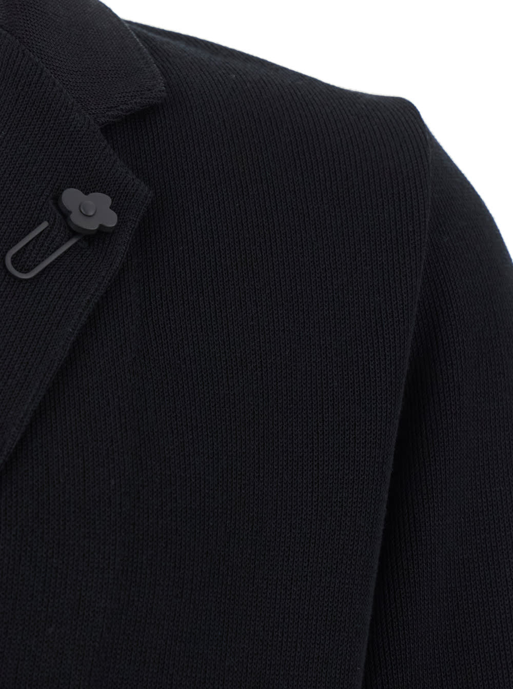 Lardini Black Jacket With Classic Lapels And Logo Pin Detail In Black
