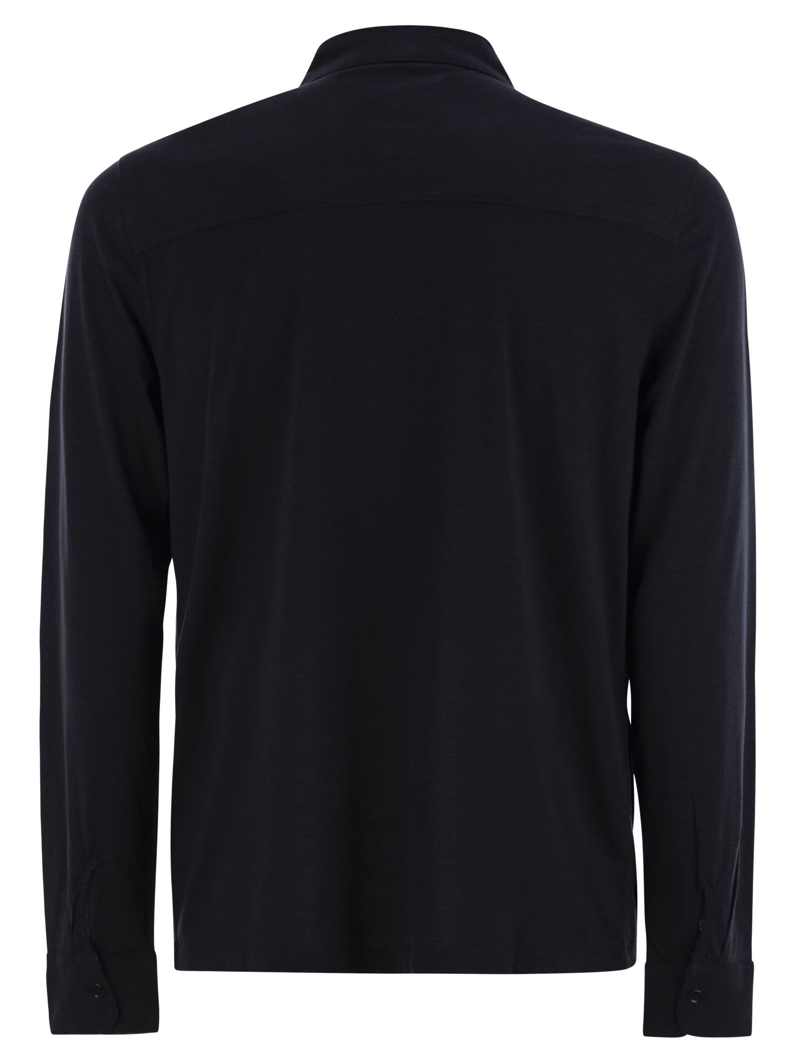 Majestic Long Sleeved Lyocell And Cotton Shirt In Black