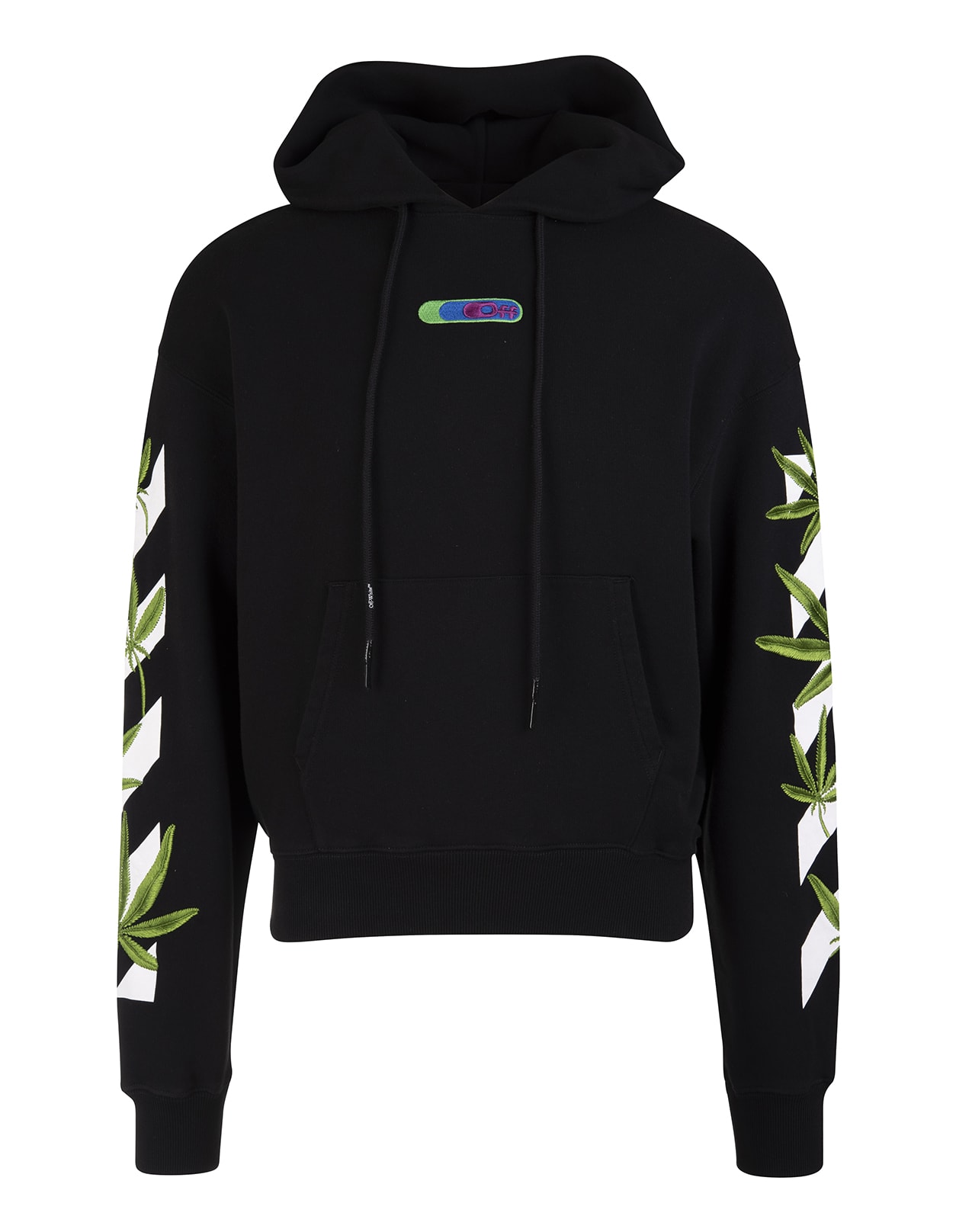 Off-White Man Black Hoodie With Arrows And Diagonals Graphic Print