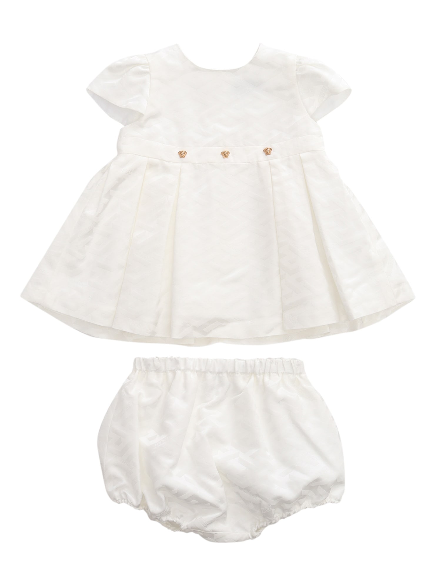 Versace Babies' Greca Satin Dress In Bianco