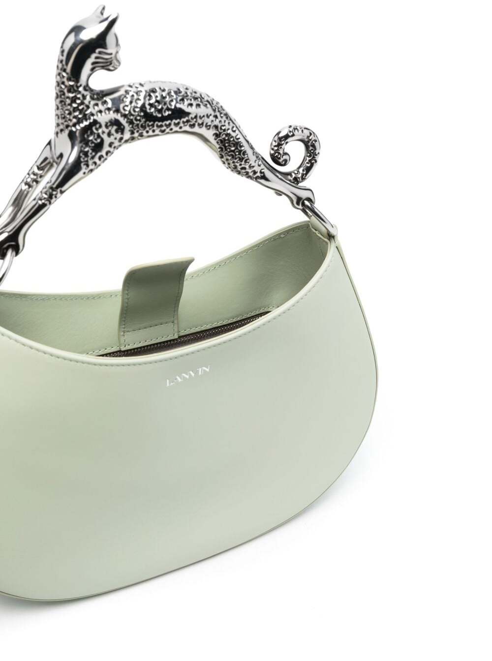 Shop Lanvin Light Green Hobo Cat Bag With Embellished Metal Handle In Leather Woman In Sage