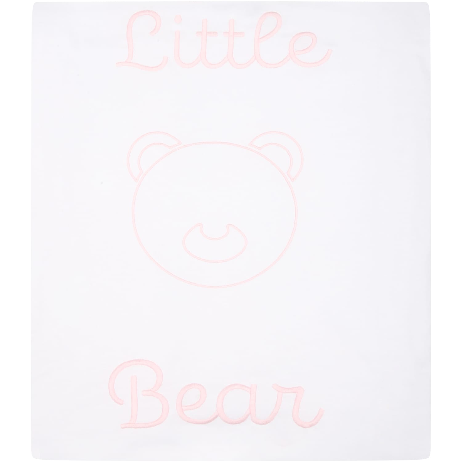 Little Bear White Blanket For Baby Girl With Pink Bear And Logo