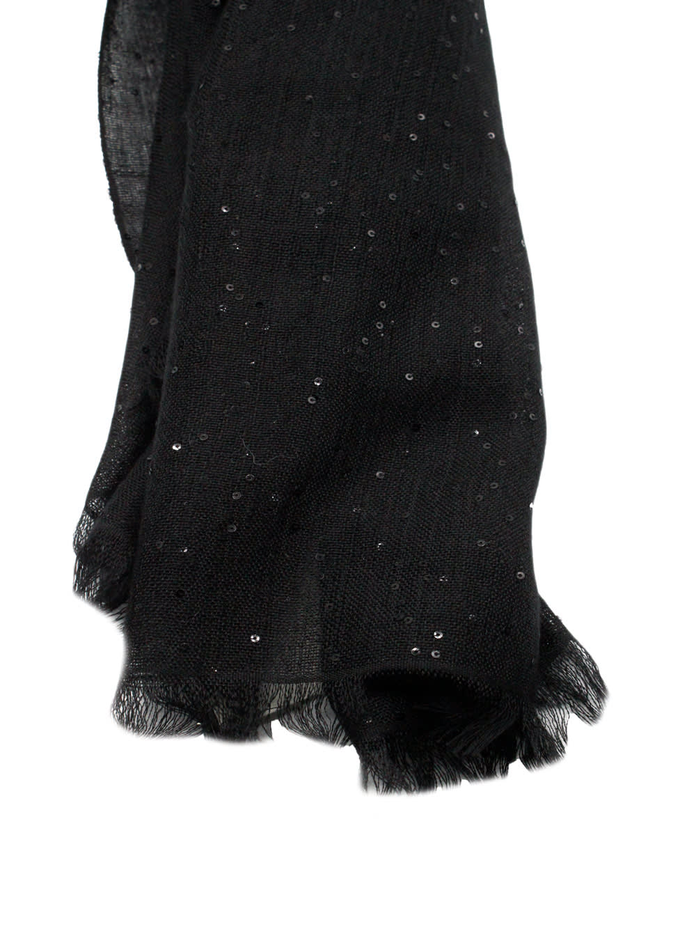 Shop Brunello Cucinelli Lightweight Diamond Scarf In Cashmere And Silk With Applied Microsequins. Measures 70 X 200 Cm In Black