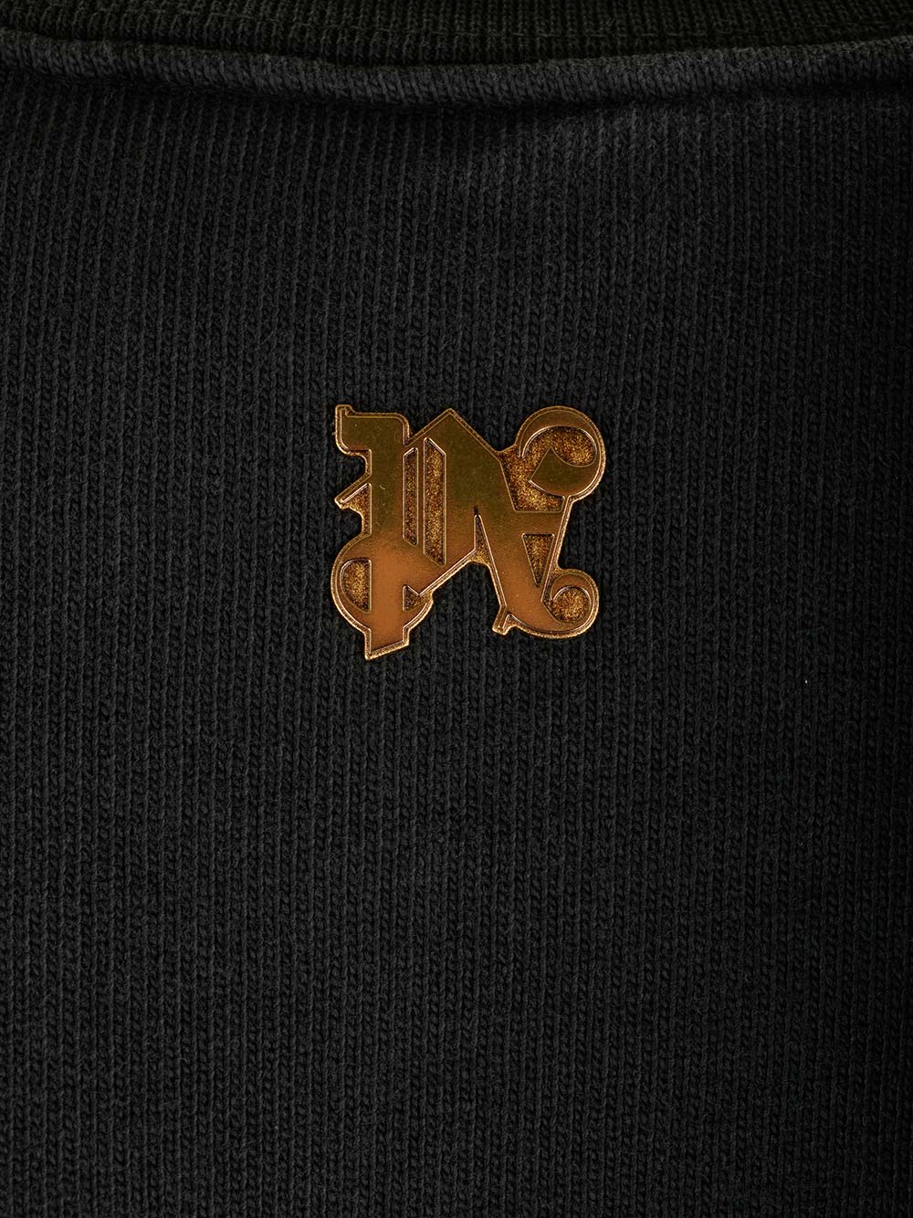 Palm Angels Sweatshirt With Front Monogram Burining In Black Gold