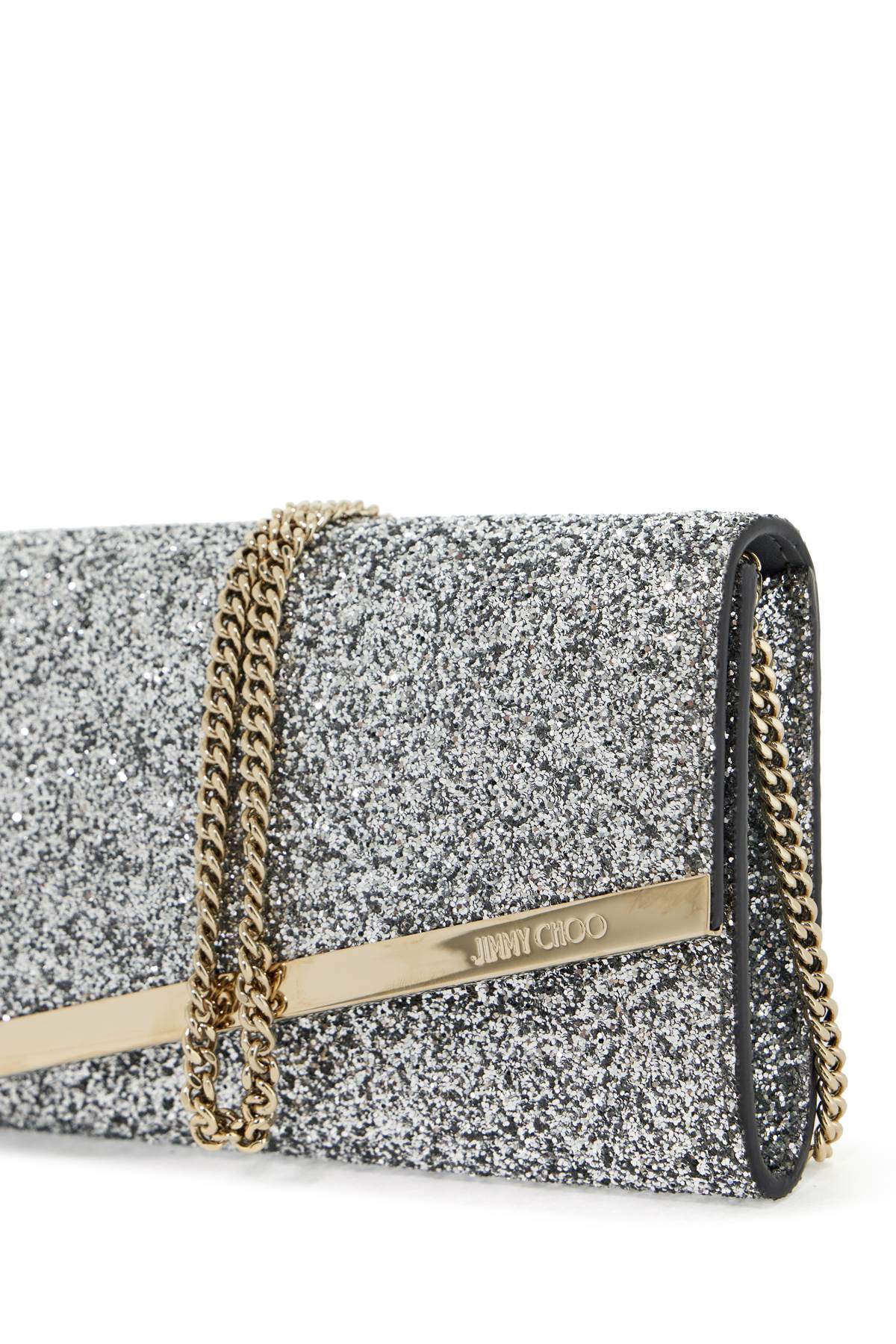 Shop Jimmy Choo Glittered Emmie Clutch In Silver Light Gold (silver)